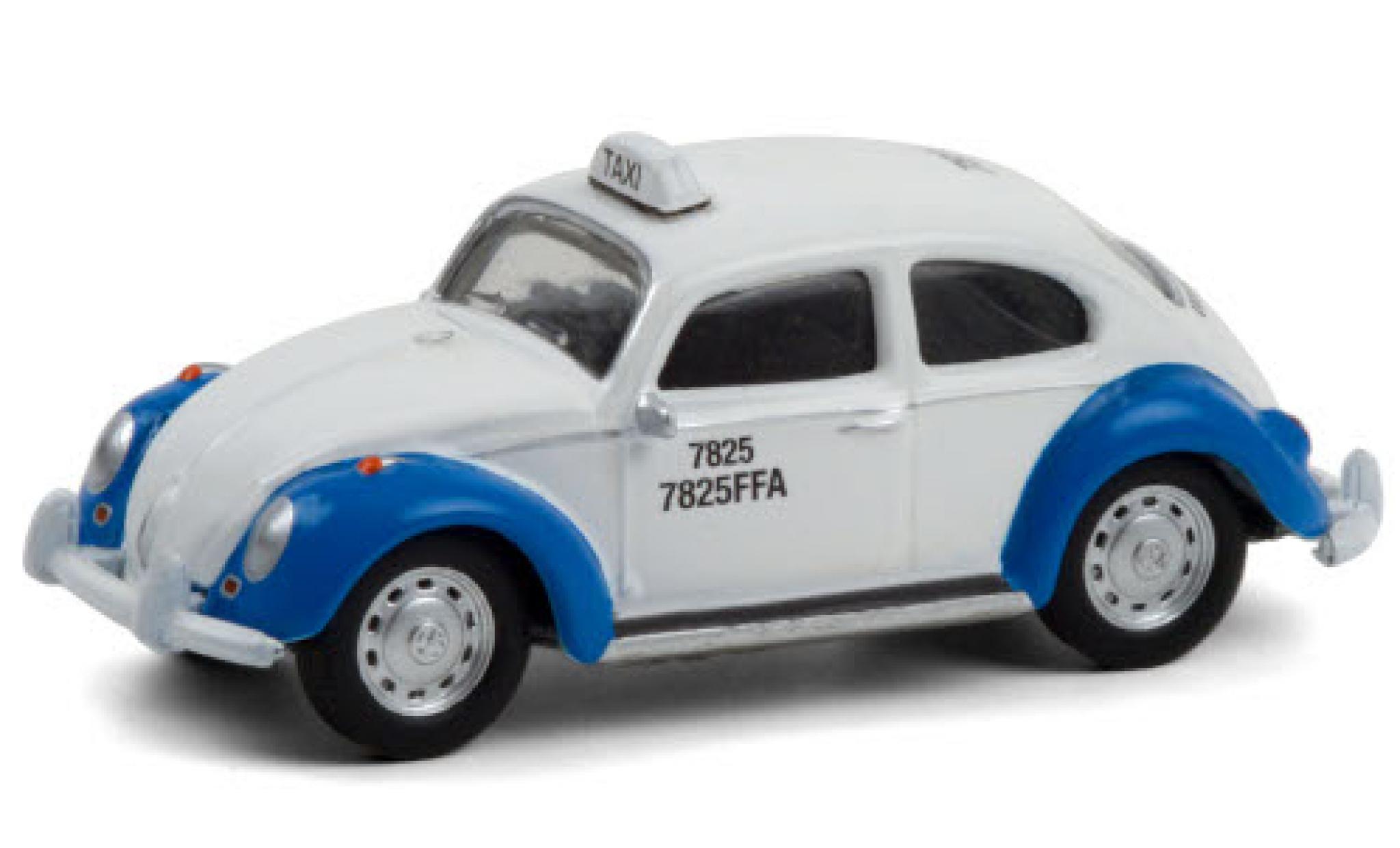 Volkswagen Beetle 1/64 Greenlight (K&auml;fer) wit/blauw Taxi modelauto