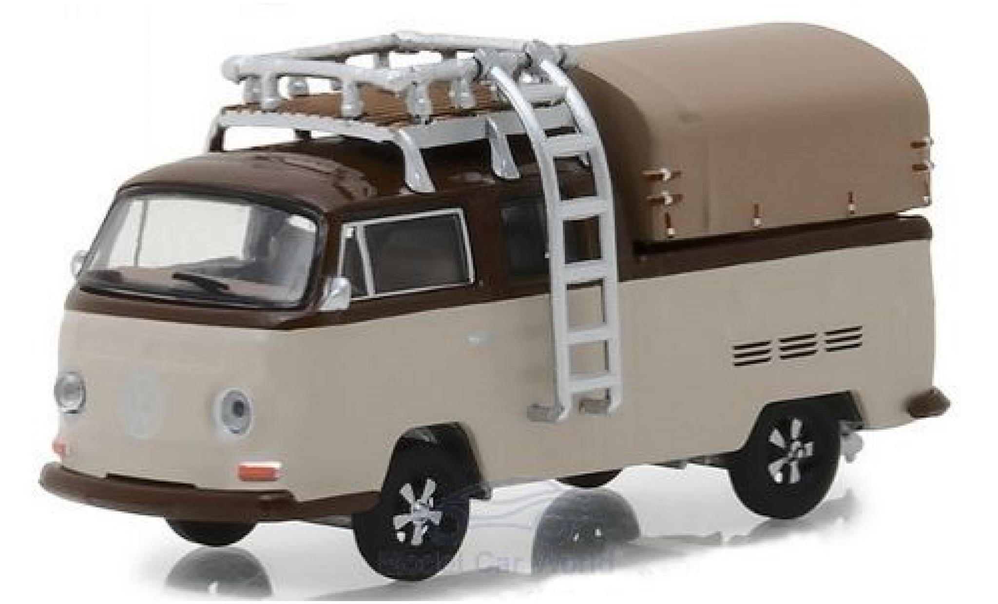 Volkswagen T2 B 1/64 Greenlight Double Cab Pick Up bruin/bruin 1969 mit Dachgep&auml;cktr&auml;ger modelauto