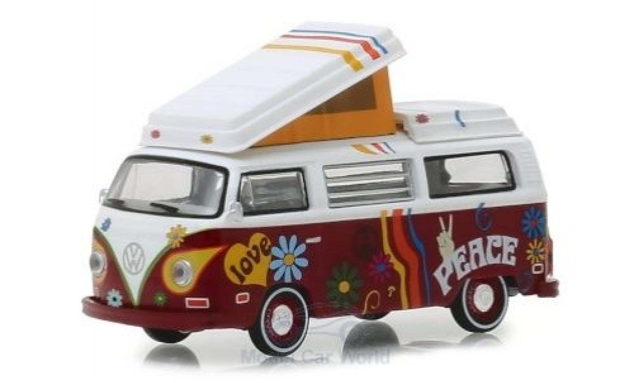 Volkswagen T2 1/64 Greenlight Westfalia Camper wit/rood 1973 modelauto