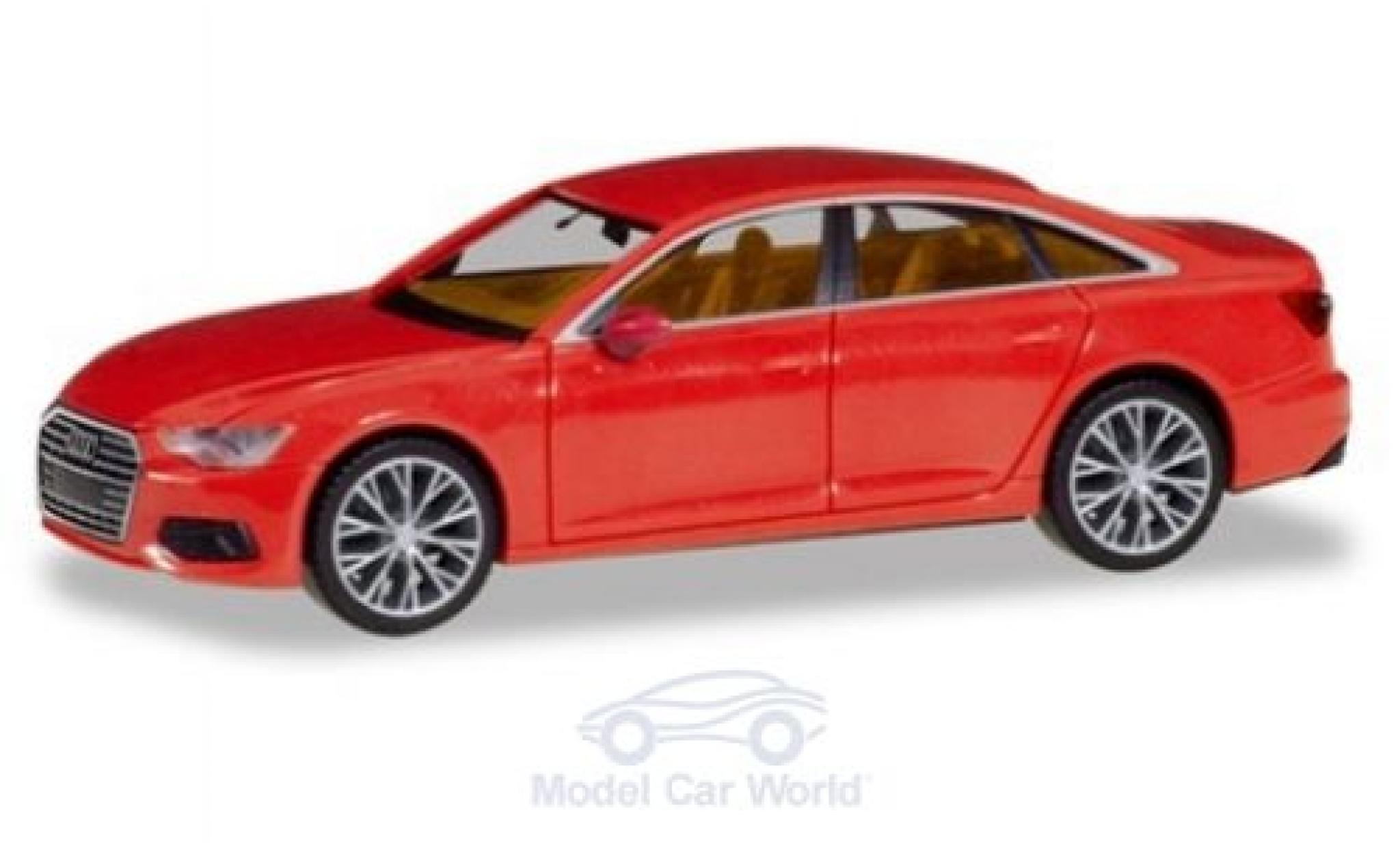 Audi A6 1/87 Herpa Sedan rood mit zweifarbigen Felgen modelauto