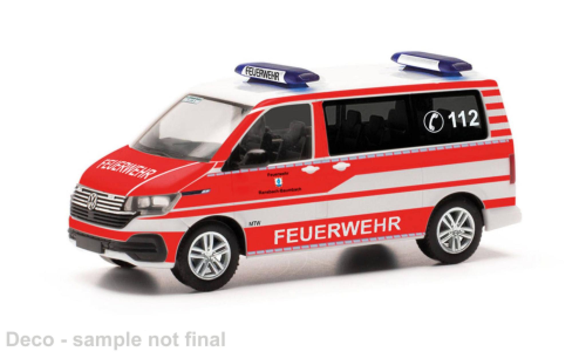 Volkswagen T6 1/87 Herpa .1 bus MTW brandweer Ransbach-Baumbach modelauto