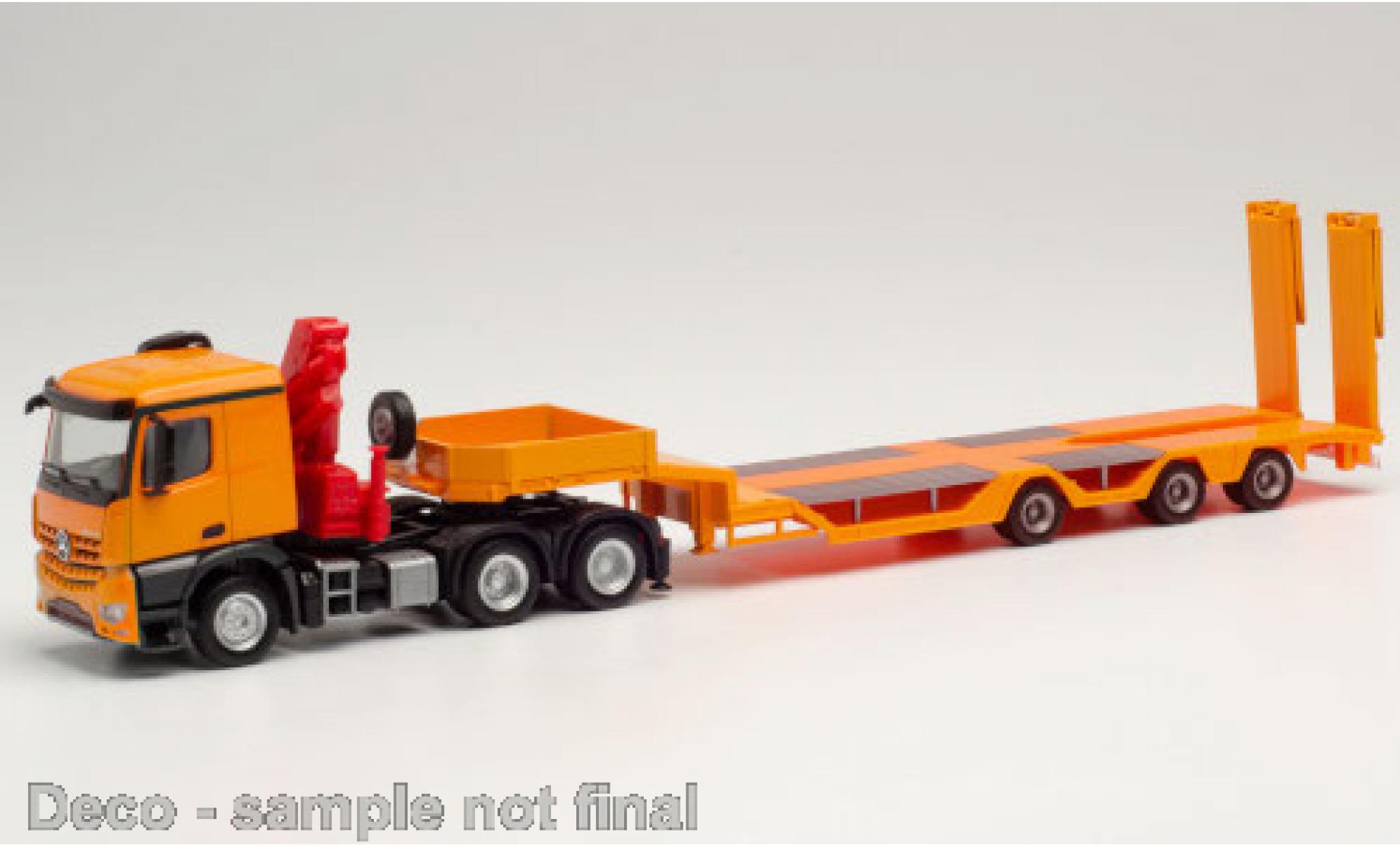 Mercedes CLA 1/87 Herpa Arocs Classic 6x4 oranje mit Ladekran Allrounder-Sattelzug modelauto