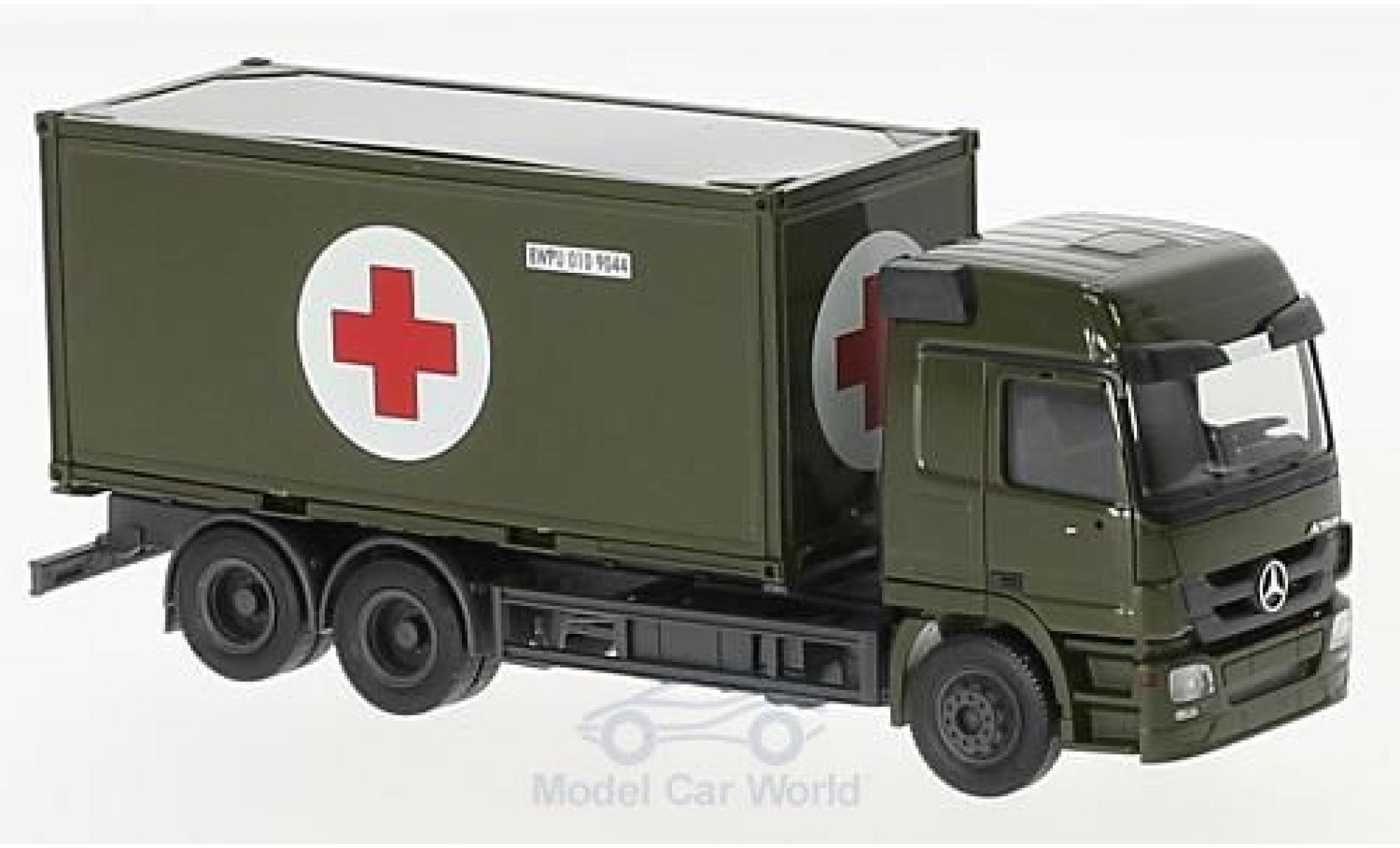 Mercedes Actros 1/87 Herpa L Bundeswehr 2008 Wechselkoffer-LKW mit Sanit&auml;tscontainer modelauto