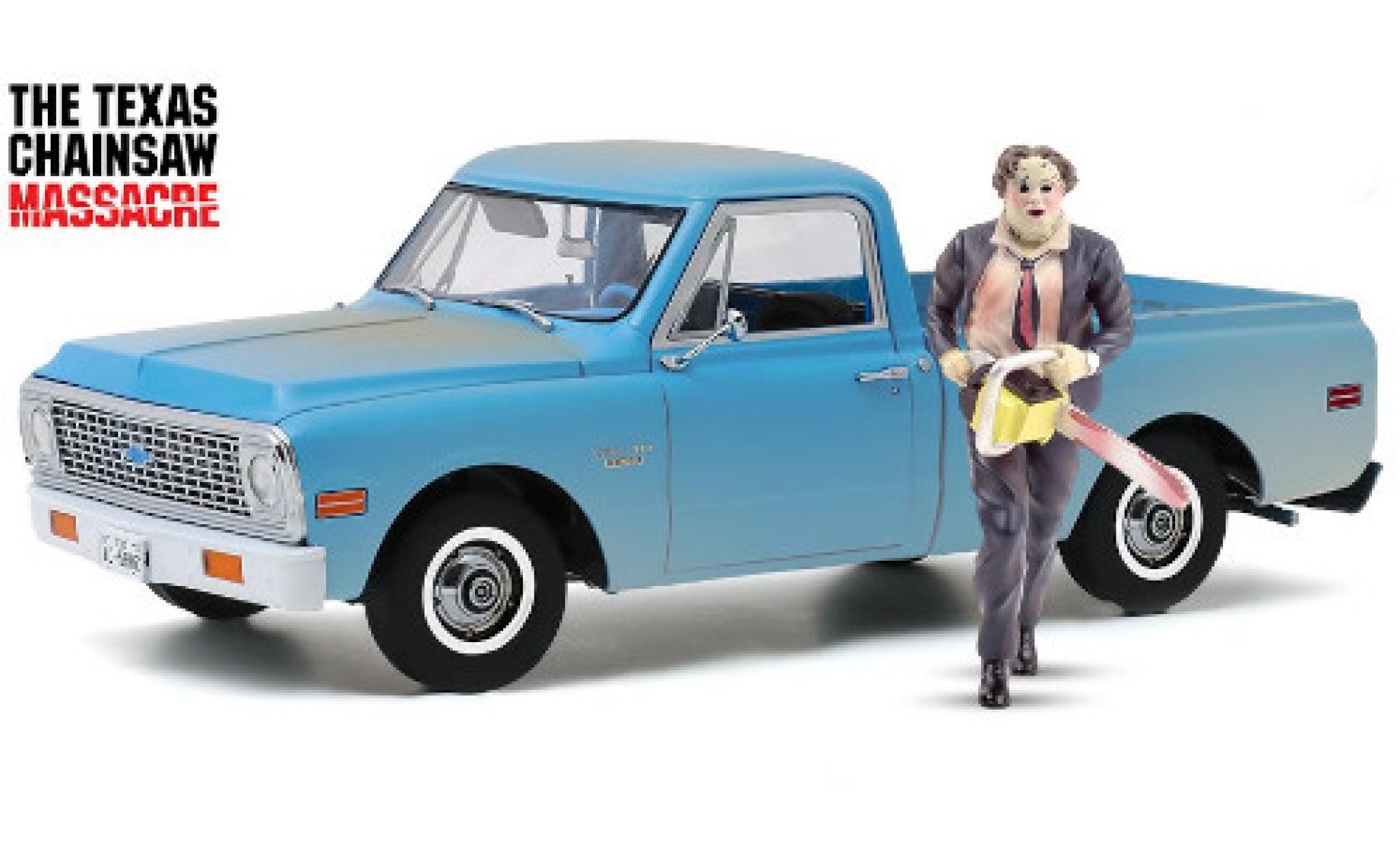Chevrolet C-10 1/18 Highway 61 blauw The Texas Chainsaw Massacre 1971 mit Leatherface Figur modelauto