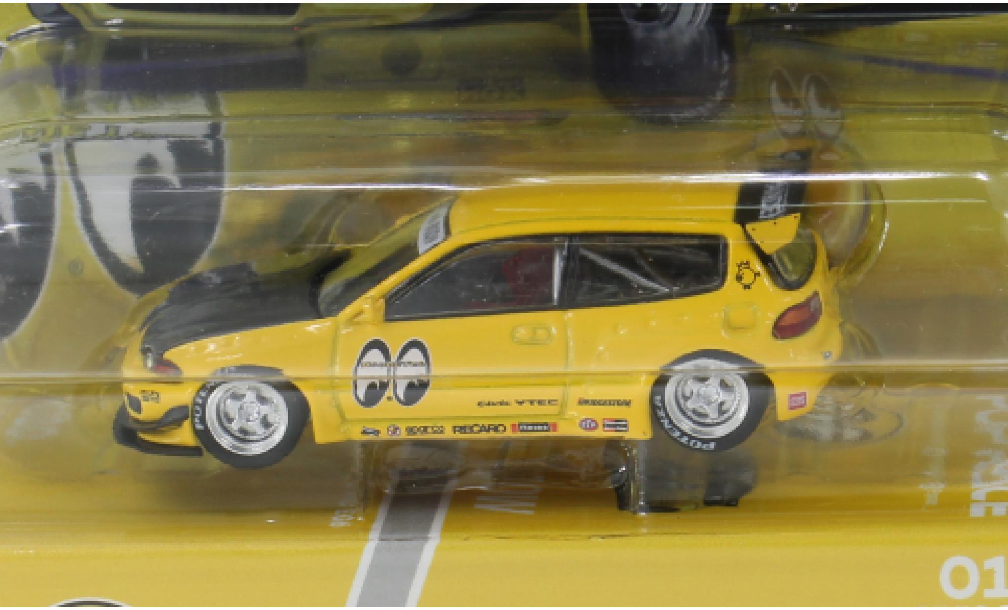 Honda Civic 1/64 Pop Race (EG6) by Pandem geel/zwart 1:64 modelauto