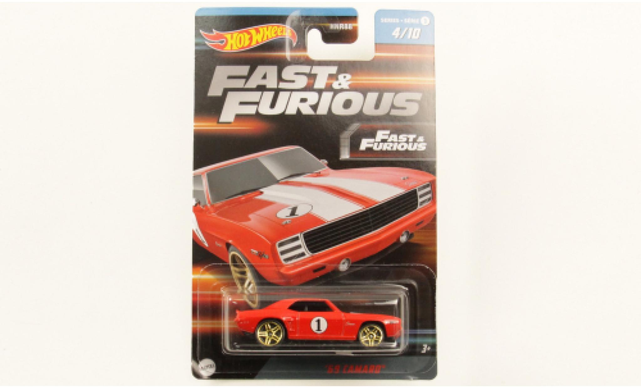 Chevrolet Camaro 1/64 Hot Wheels rood/wit rapide & Furious 1969 modelauto
