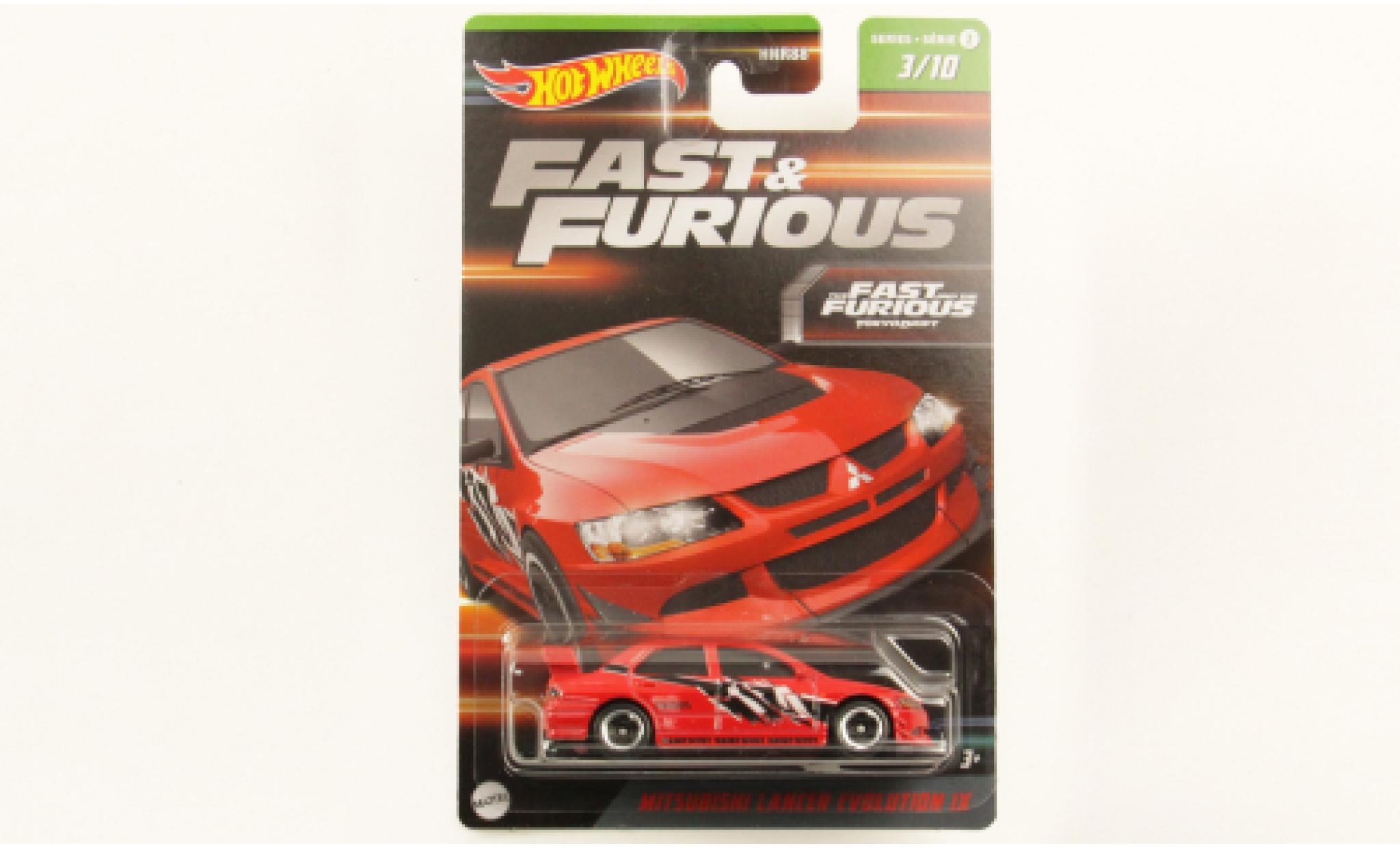 Mitsubishi Lancer 1/64 Hot Wheels &eacute;volution IX rood/D&eacute;corer rapide & Furious modelauto