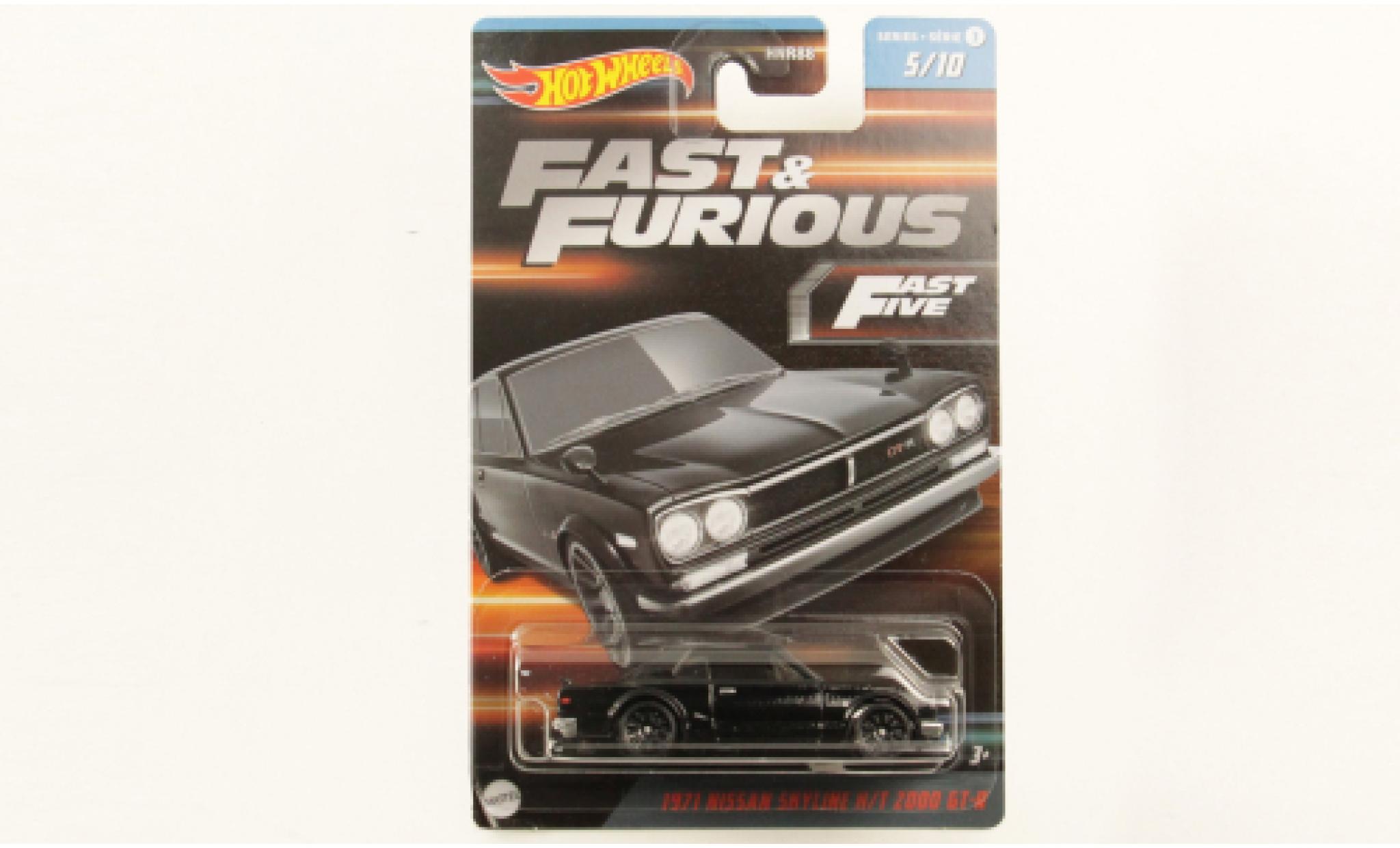 Nissan Skyline 1/64 Hot Wheels 2000 GT-R (KPGC110) zwart rapide & Furious 1971 modelauto