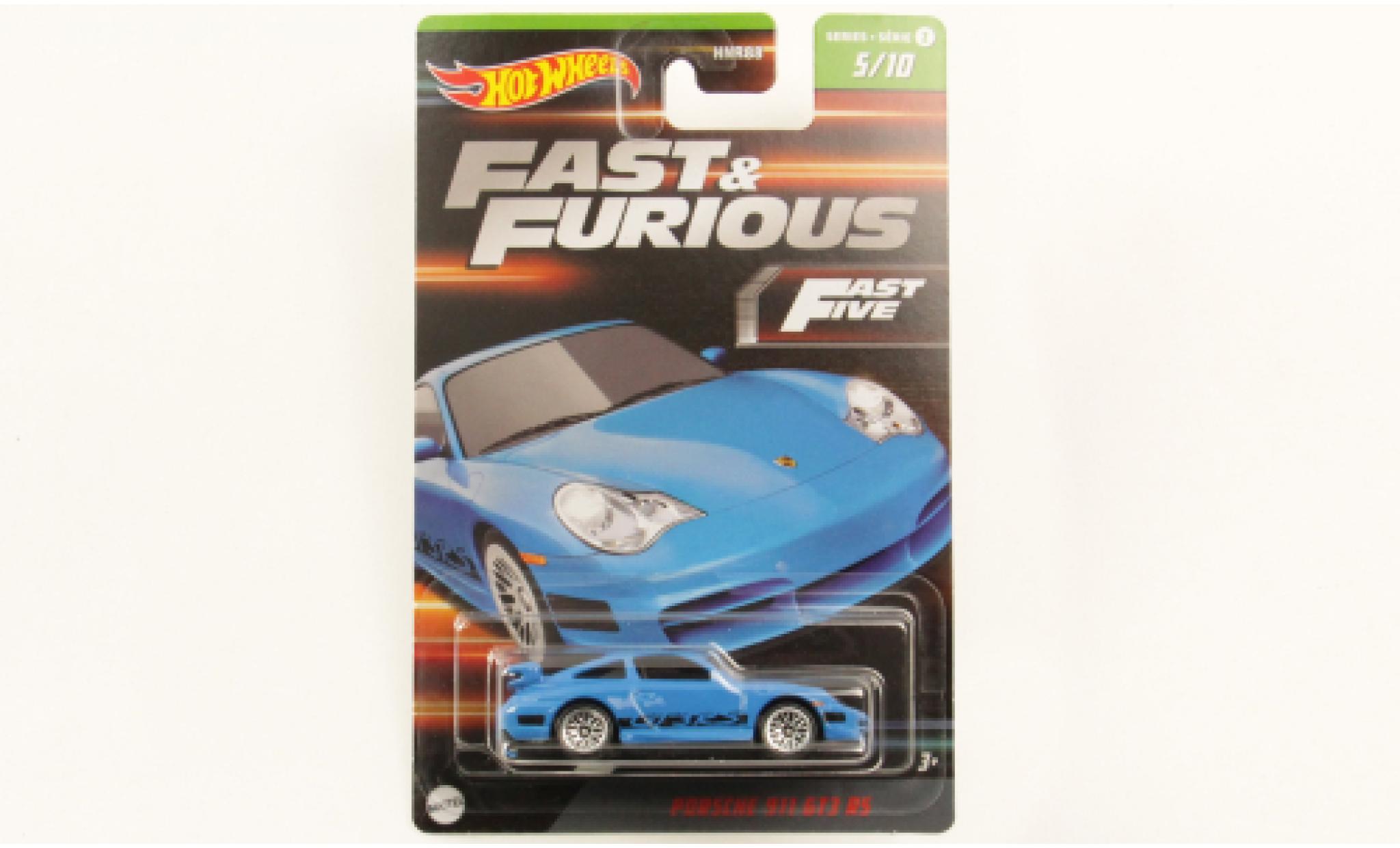 Porsche 996 GT3 RS 1/64 Hot Wheels 911  blauw rapide & Furious modelauto