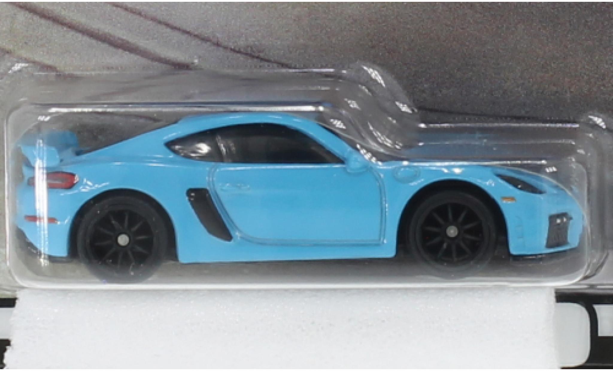 Porsche Cayman GT4 1/64 Hot Wheels Premium 718 blauw clair modelauto