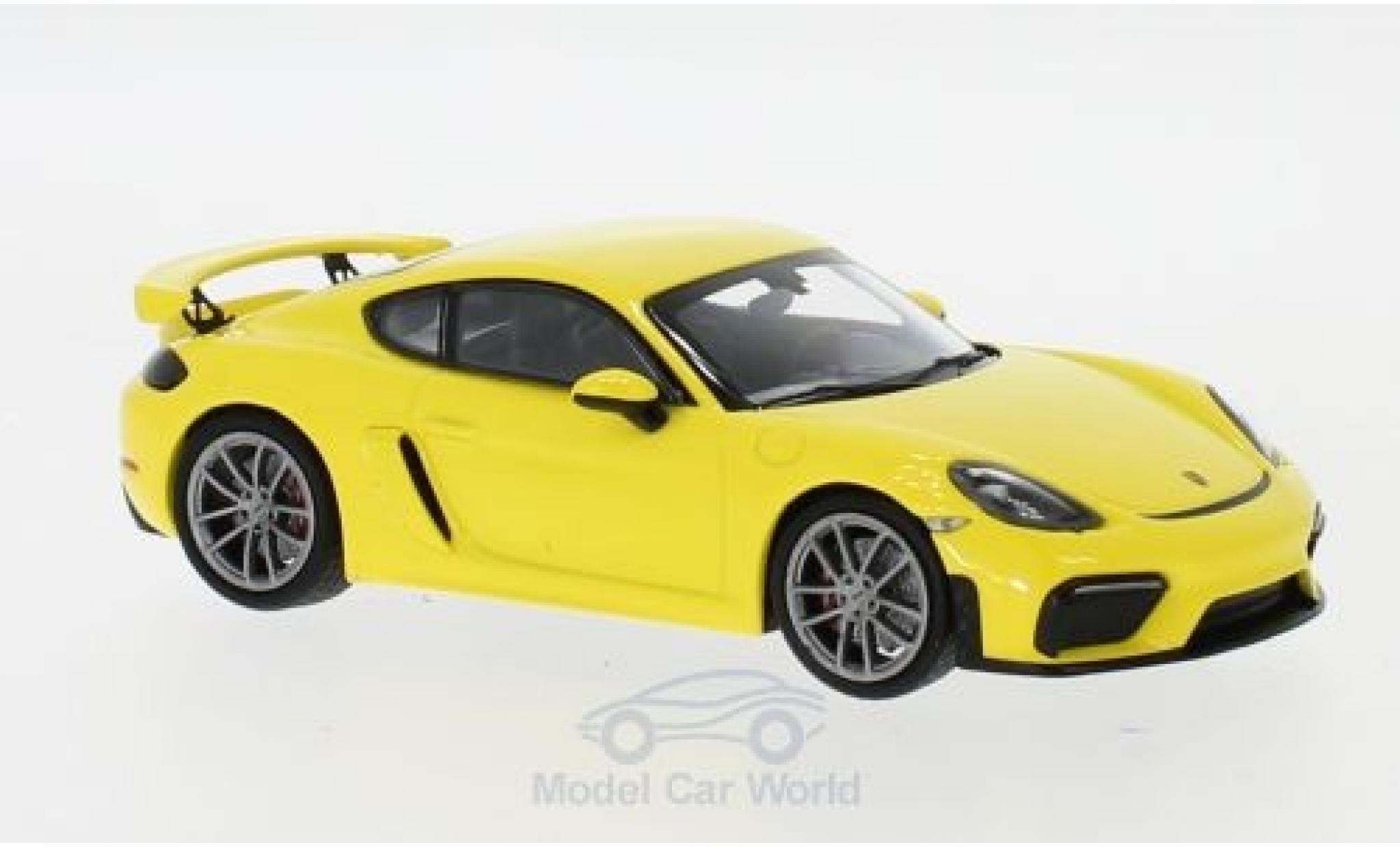 Porsche Cayman 1/43 Minichamps 718 (982) GT4 geel 2019 modelauto