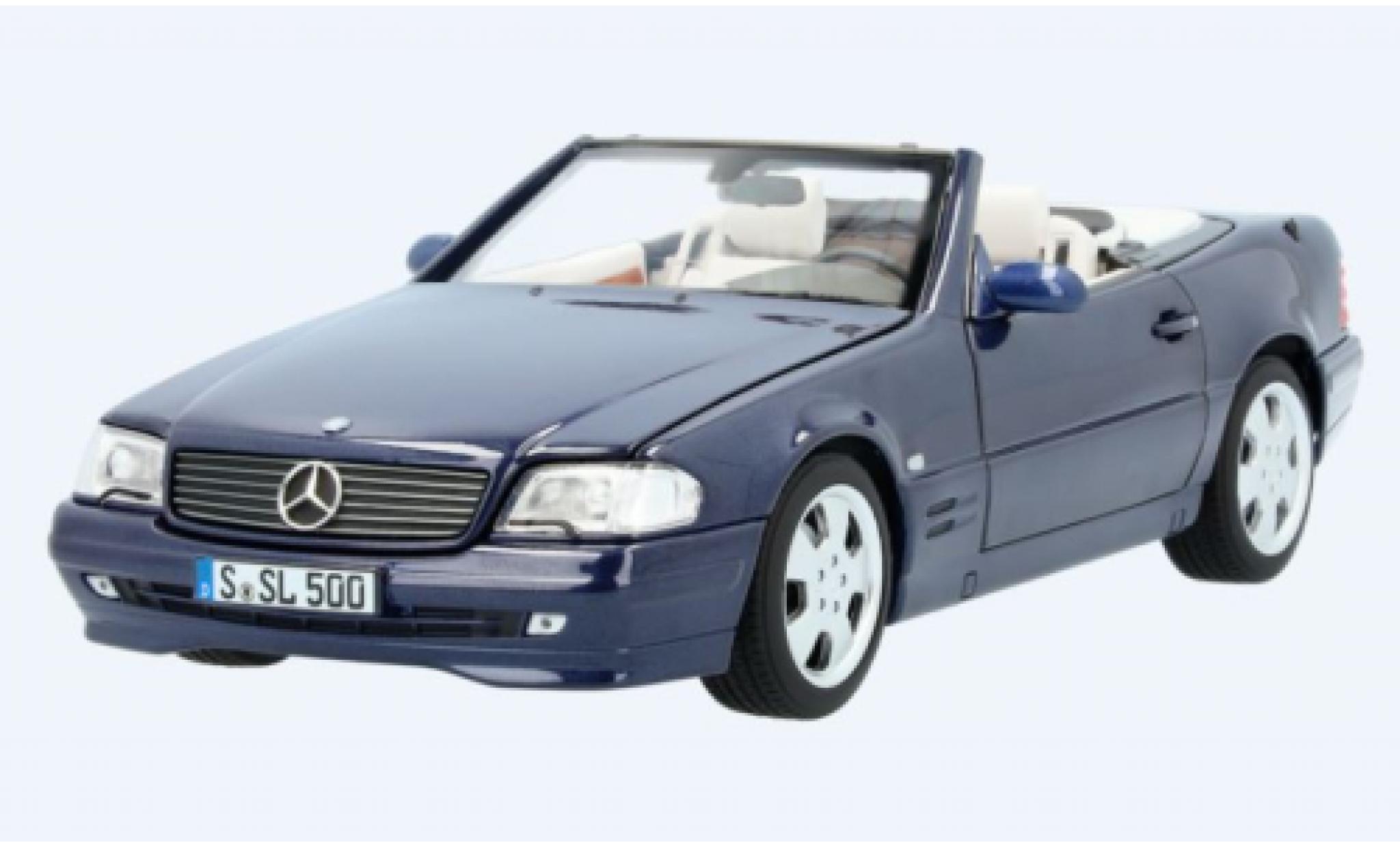 Mercedes 500 1/18 Norev SL (R129) metallic blauw 1998 avec Softtop et Hardtop modelauto