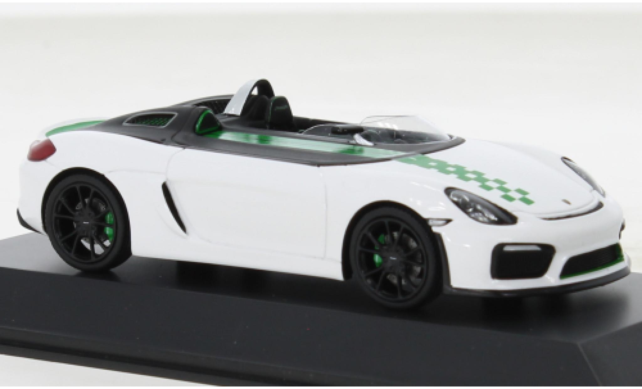 Porsche Boxster 1/43 Spark Bergspyder wit/groen 2015 modelauto