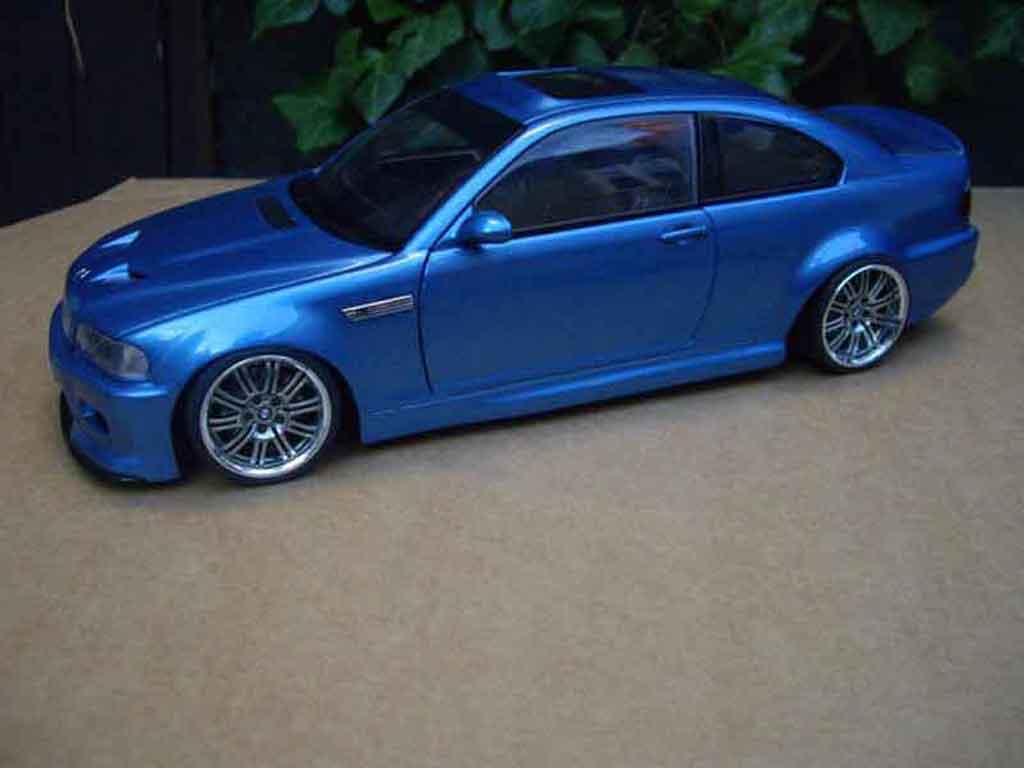 Bmw M3 coupe tuning E46 kit carrosserie blauw metallized 1/18 Autoart