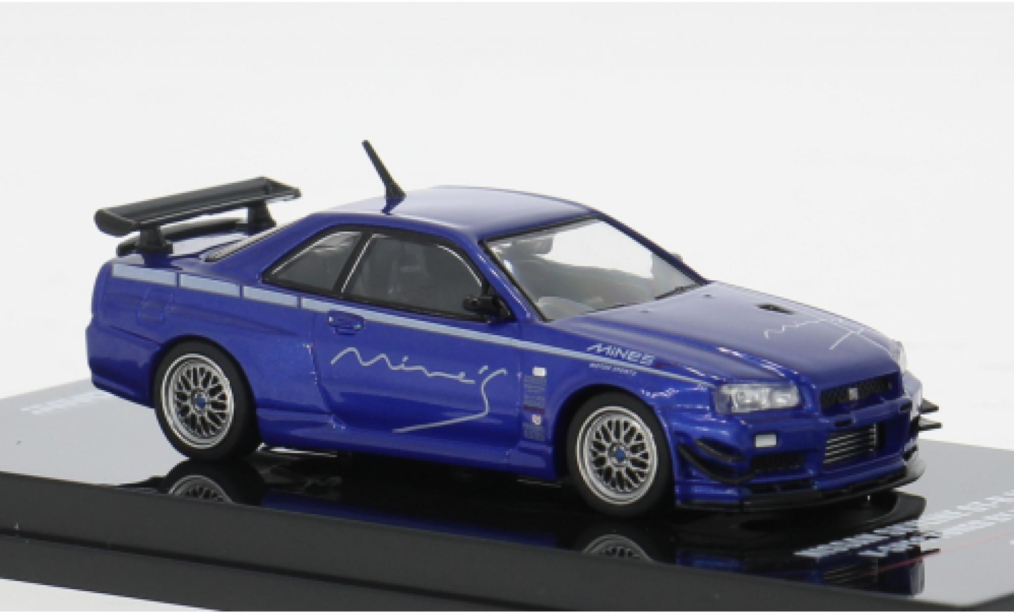 Nissan Skyline 1/64 INNO64 GT-R (R34) V-Spec blauw 1:64 modelauto