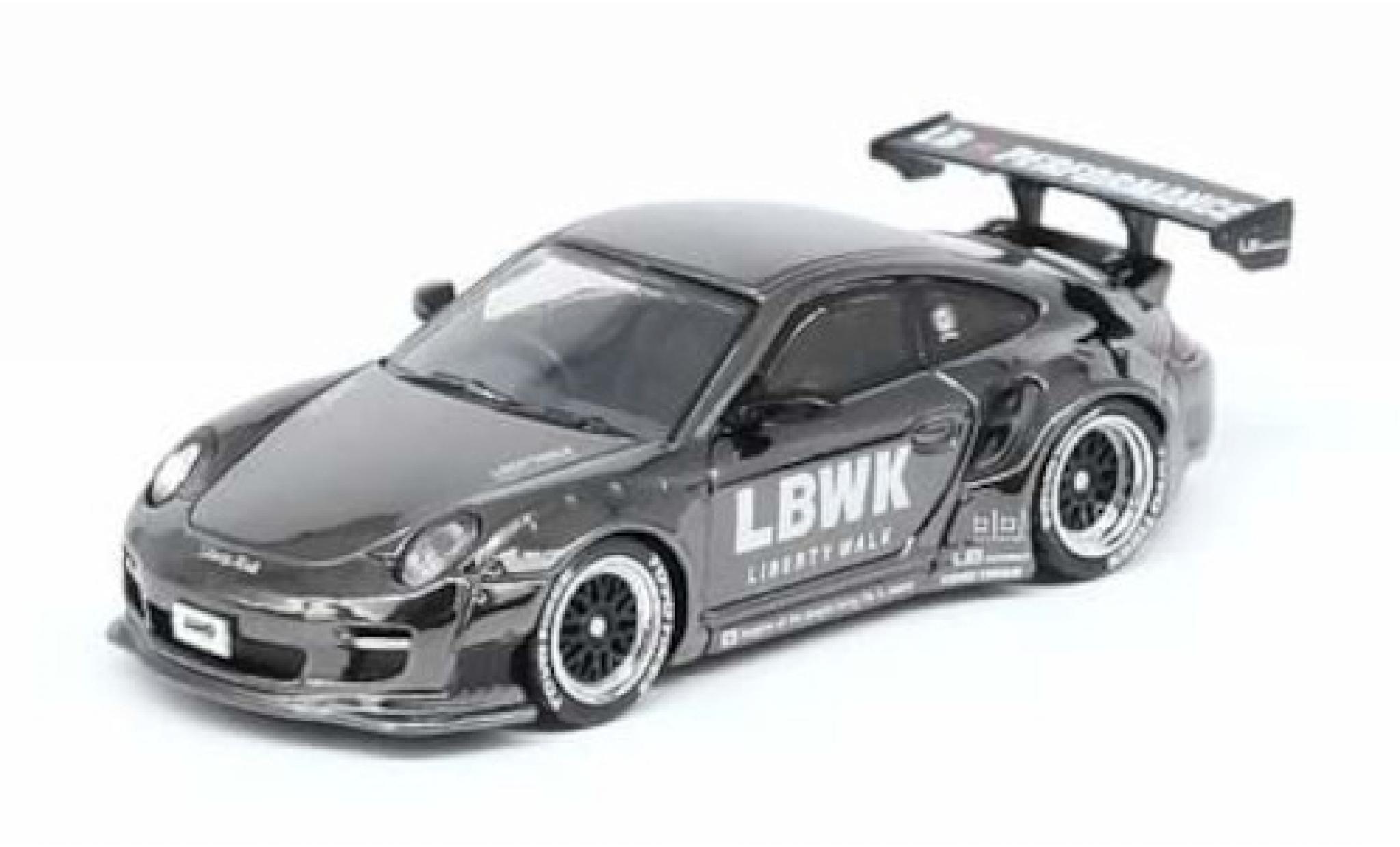 Porsche 997 1/64 INNO64 911 () Liberty Walk chrom LBWK Auto Salon Diorama mit 3 Figuren modelauto