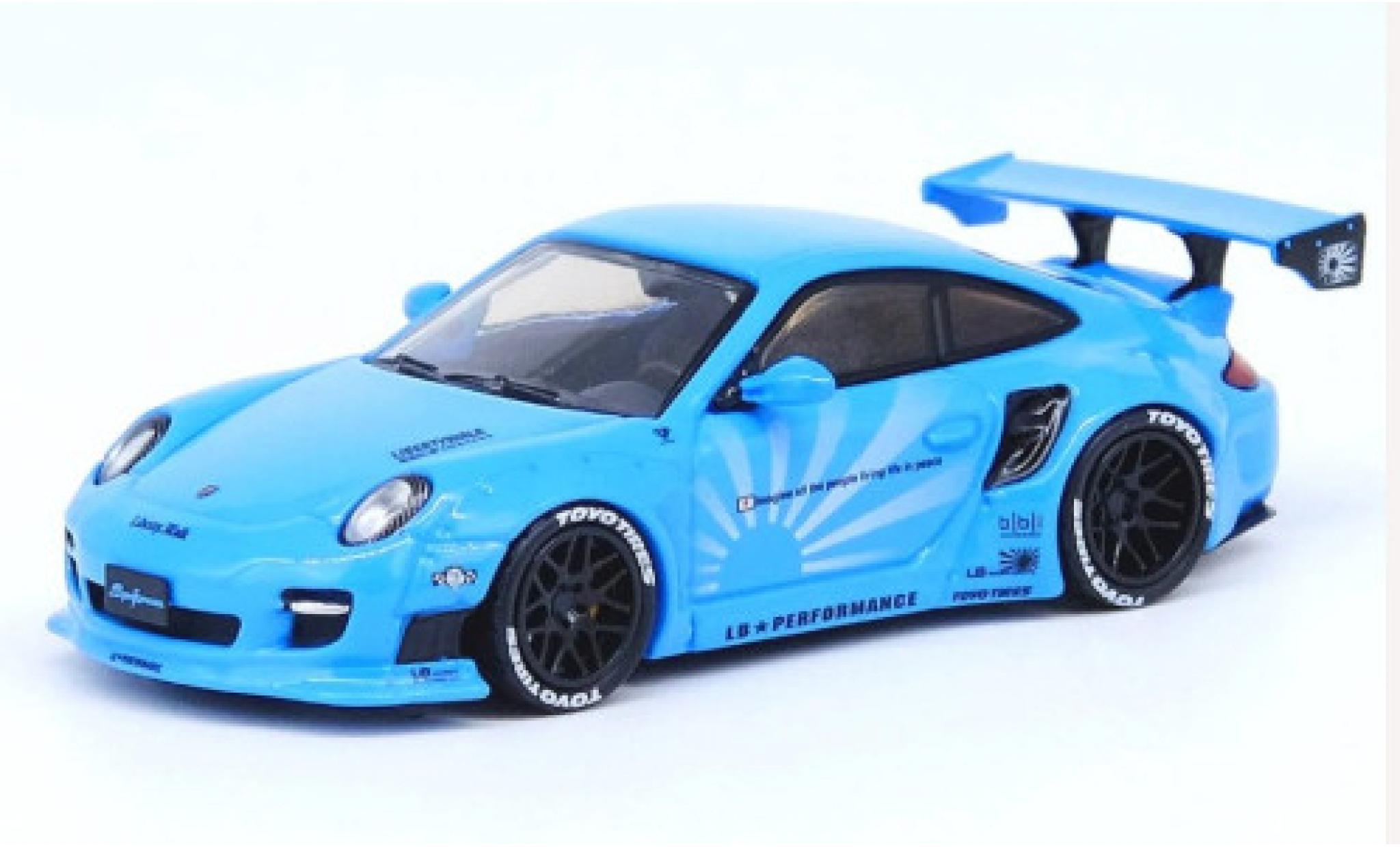 Porsche 997 1/64 INNO64 911 () Liberty Walk blauw modelauto