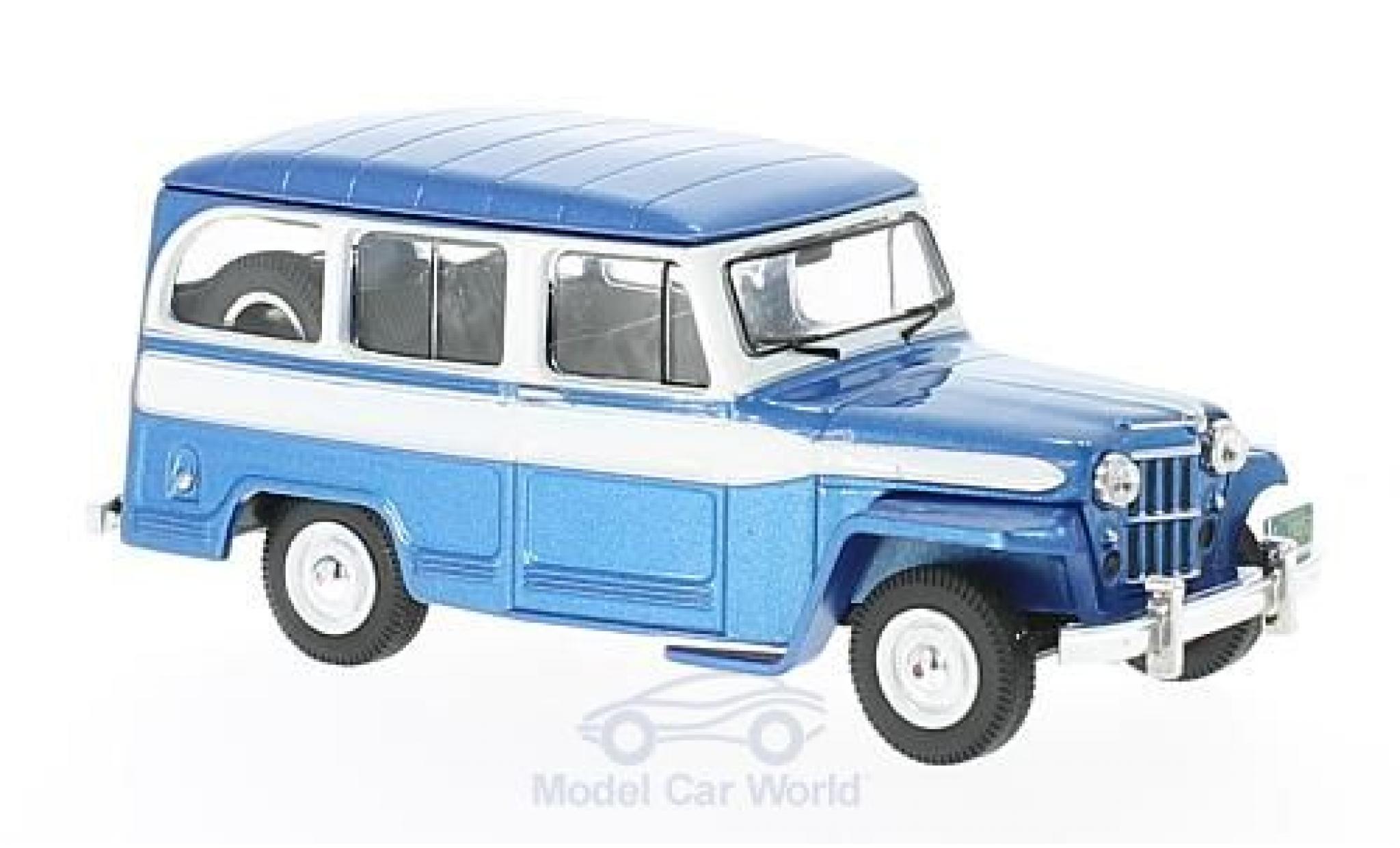 Jeep Willys 1/43 IXO Station Wagon metallic blauw/wit 1960 modelauto