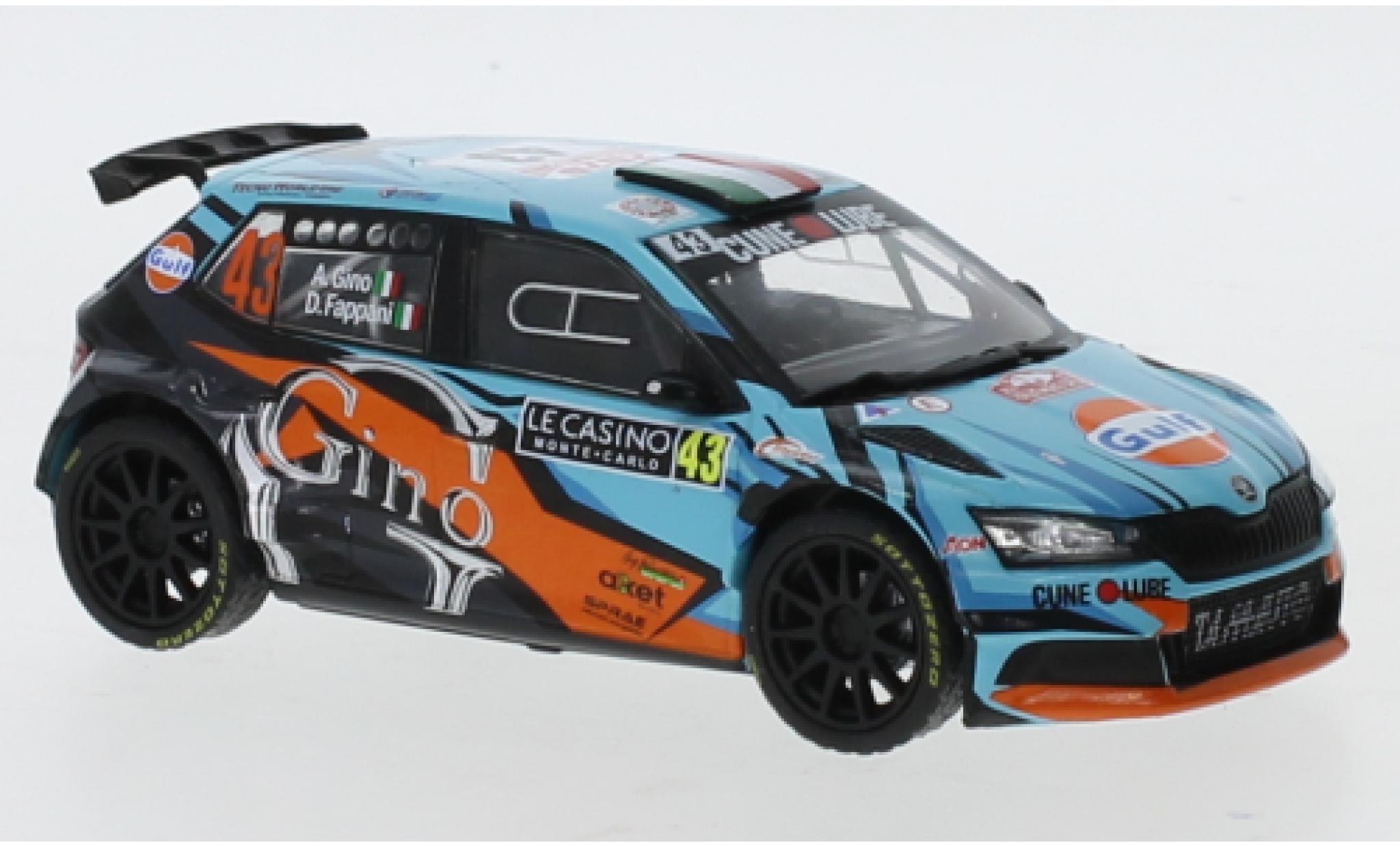Skoda Fabia 1/43 IXO R5 EVO No.43 Rallye WM Rallye Monte-Carlo 2020 A.Gino/D. Fappani modelauto