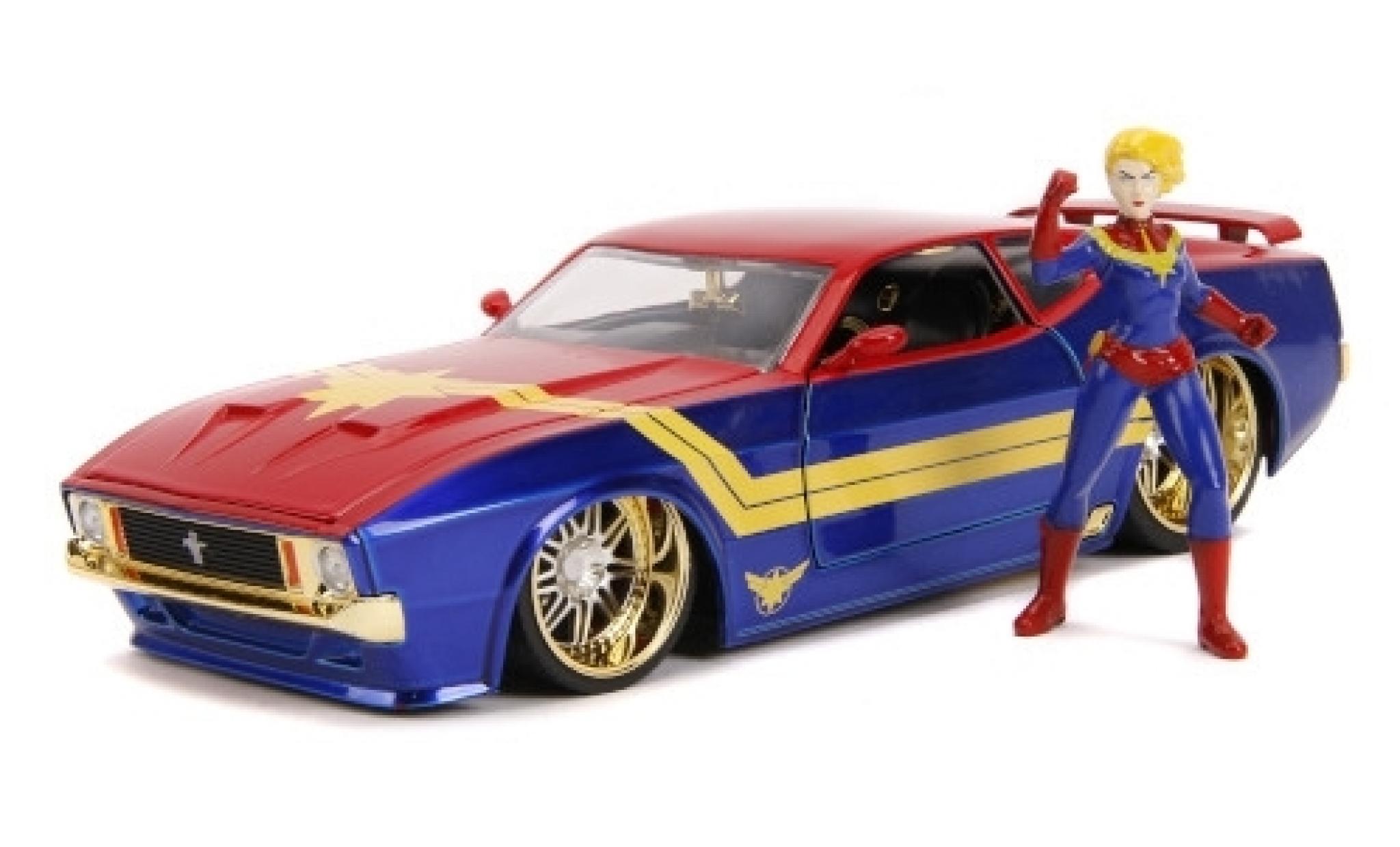 Ford Mustang 1/24 Jada Toys Mach 1 blauw/rood Marvel Avengers - Captain Marvel 1973 mit Figur modelauto