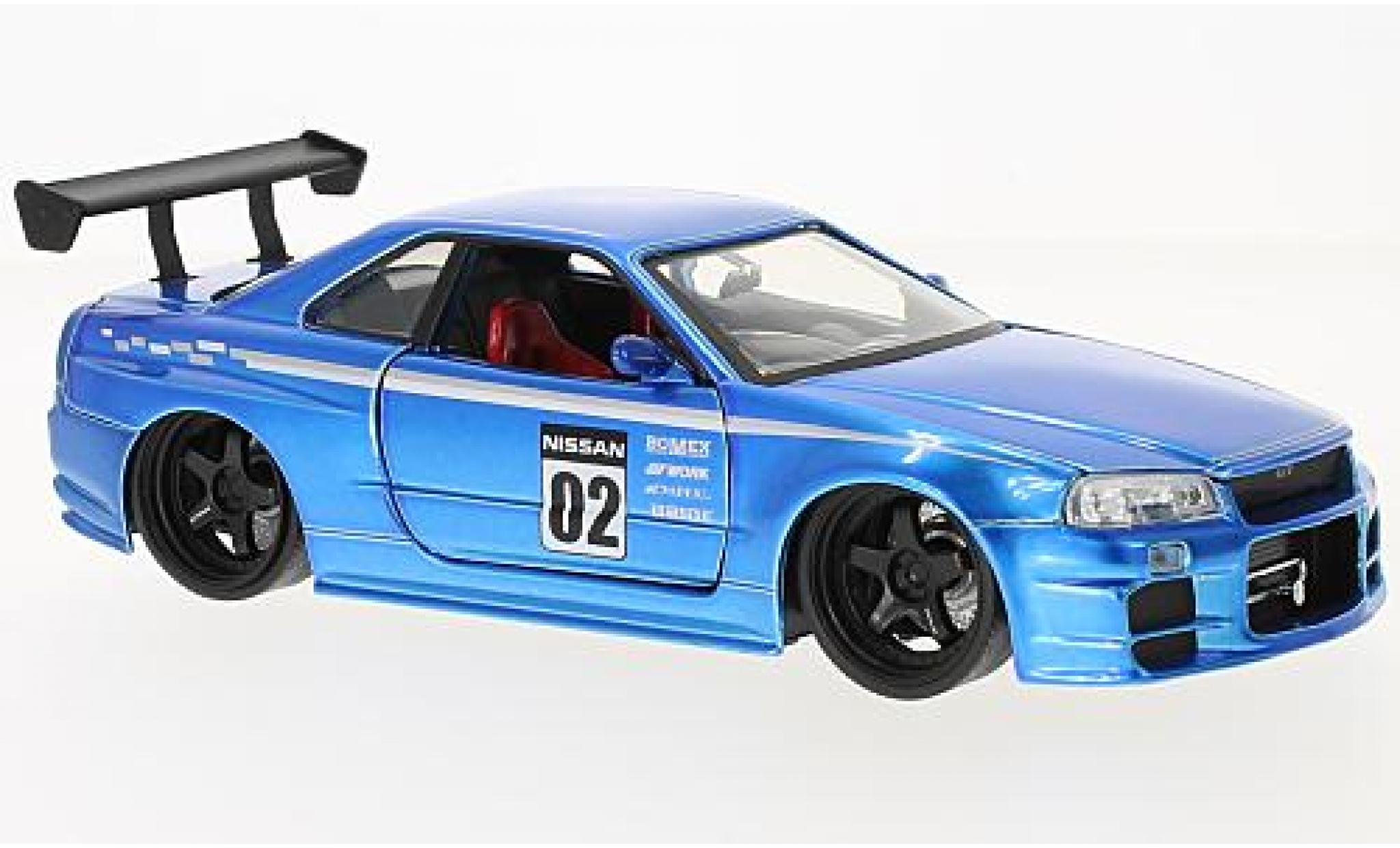 Nissan Skyline 1/24 Jada Toys GT-R (R34) metallic blauw RHD 2002 modelauto