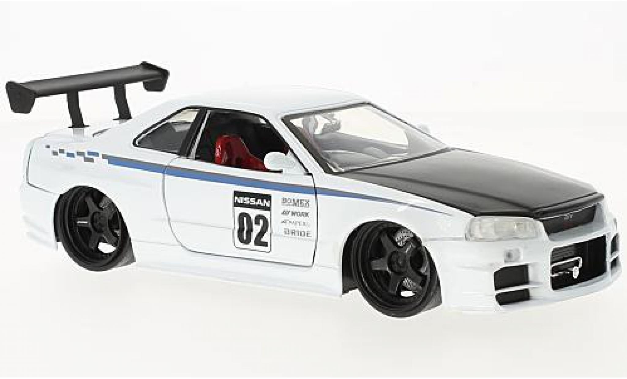 Nissan Skyline 1/24 Jada Toys GT-R (R34) wit/zwart 2002 modelauto