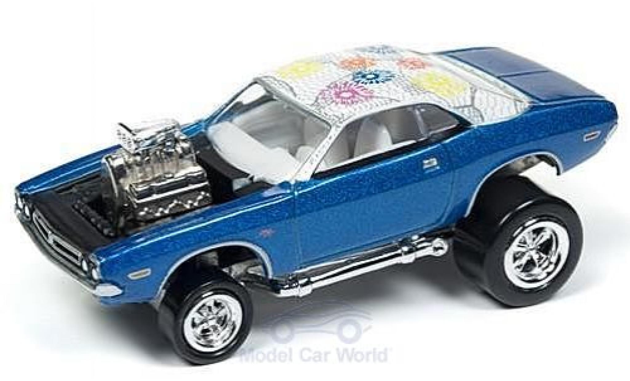 Dodge Challenger 1/64 Johnny Lightning metallic blauw/Dekor 1971 Tuning ohne Vitrine modelauto