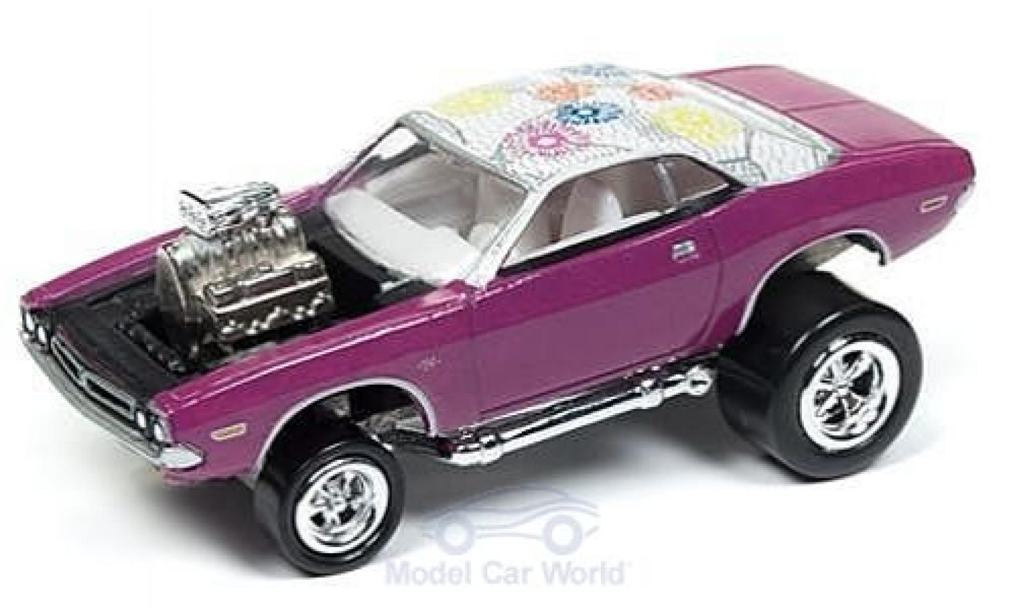 Dodge Challenger 1/64 Johnny Lightning metallic roze/Dekor 1971 Tuning ohne Vitrine modelauto