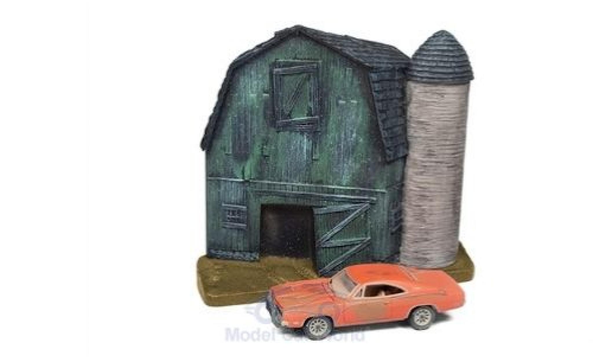 Dodge Charger 1/64 Johnny Lightning oranje 1969 Barn Finds Series 4 Diorama mit Witterungsspuren modelauto