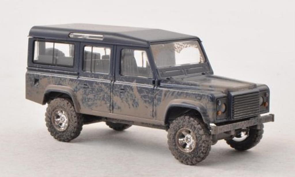 Land Rover Defender 1/87 Busch blauw mit Schlammspuren modelauto