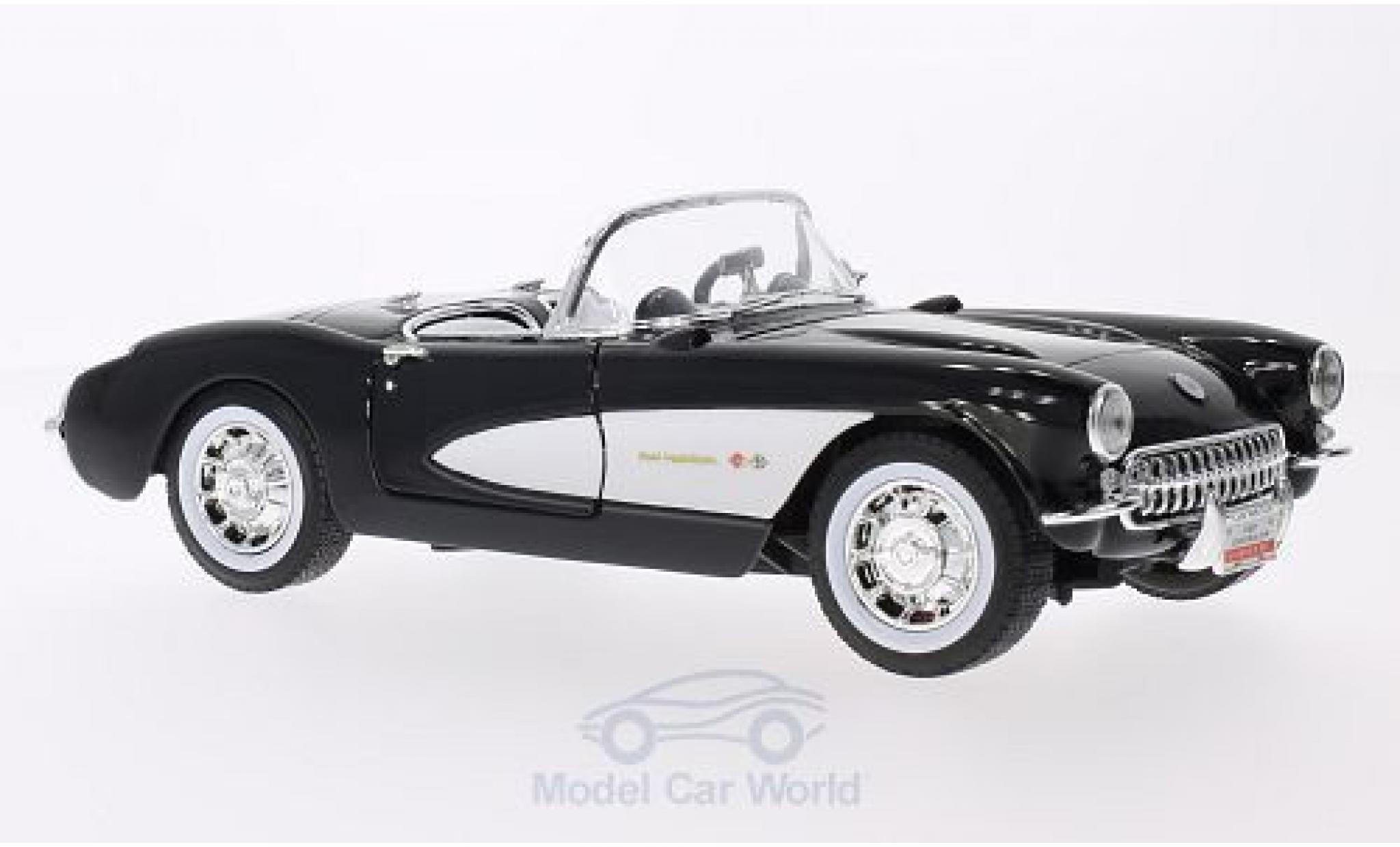Chevrolet Corvette 1/18 Lucky Die Cast zwart/wit 1957 modelauto