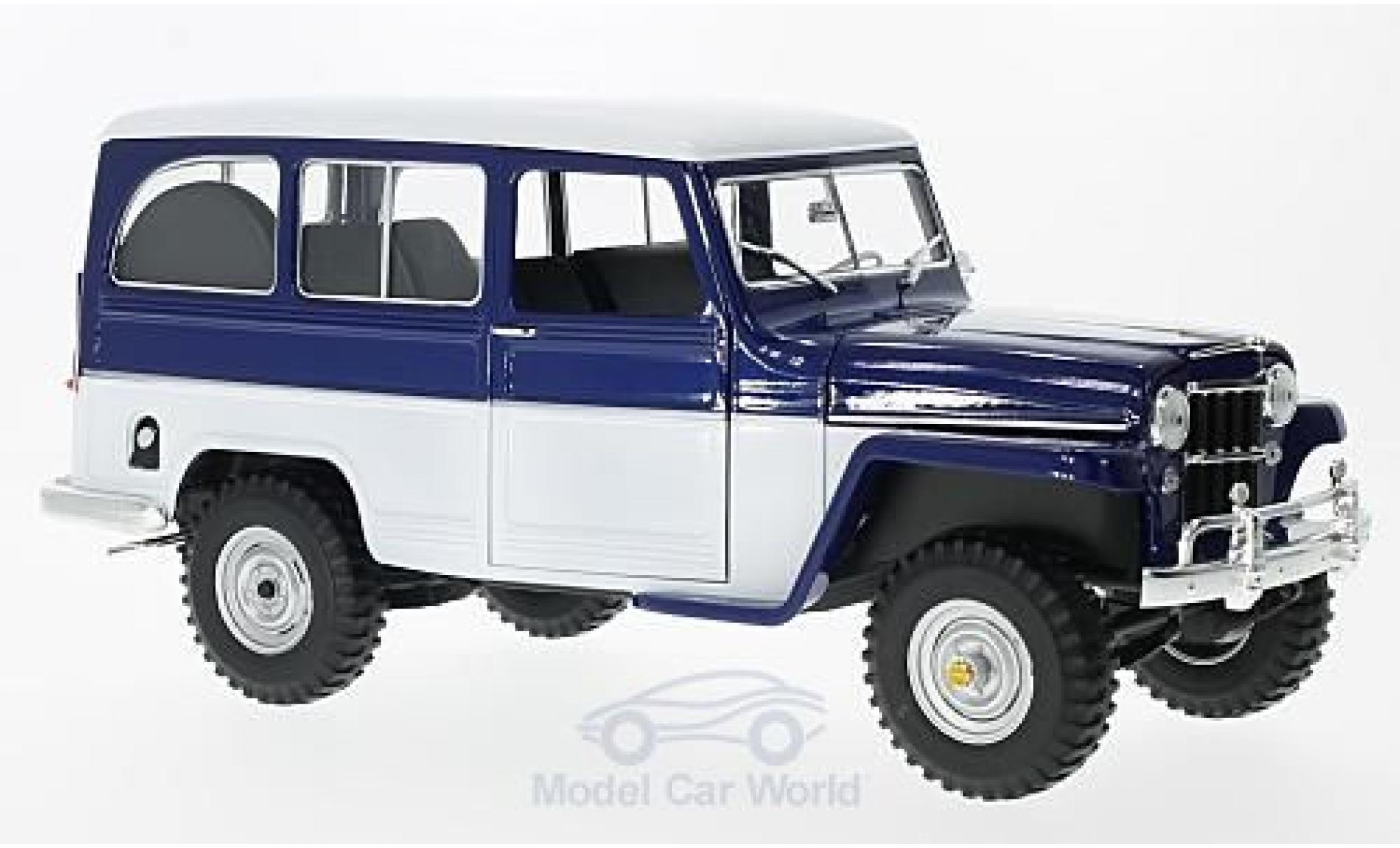 Jeep Willys 1/18 Lucky Die Cast Station Wagon blauw/wit 1955 modelauto