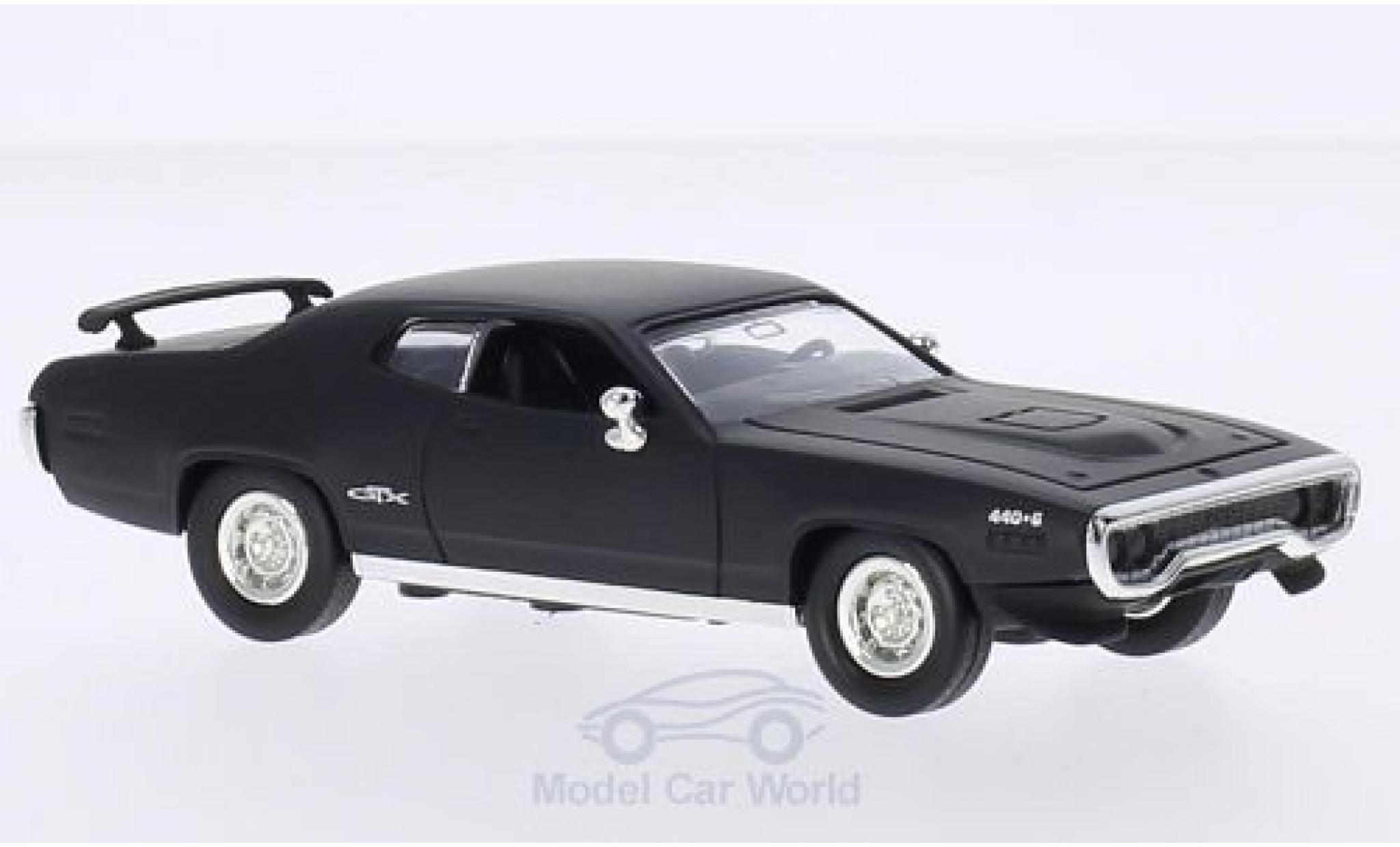 Plymouth GTX 1/43 Lucky Die Cast matt-zwart 1971 ohne Vitrine modelauto