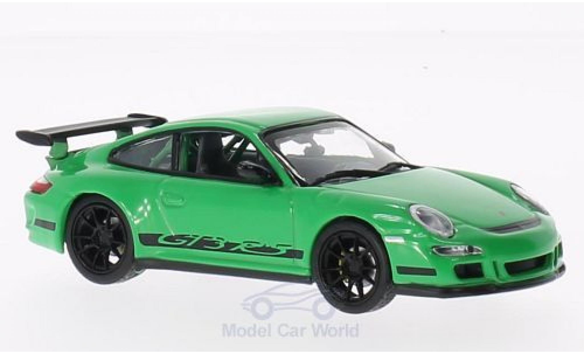 Porsche 997 GT3 RS 1/43 Lucky Die Cast GT3 RS Felgen u. Streifen zwart groen modelauto