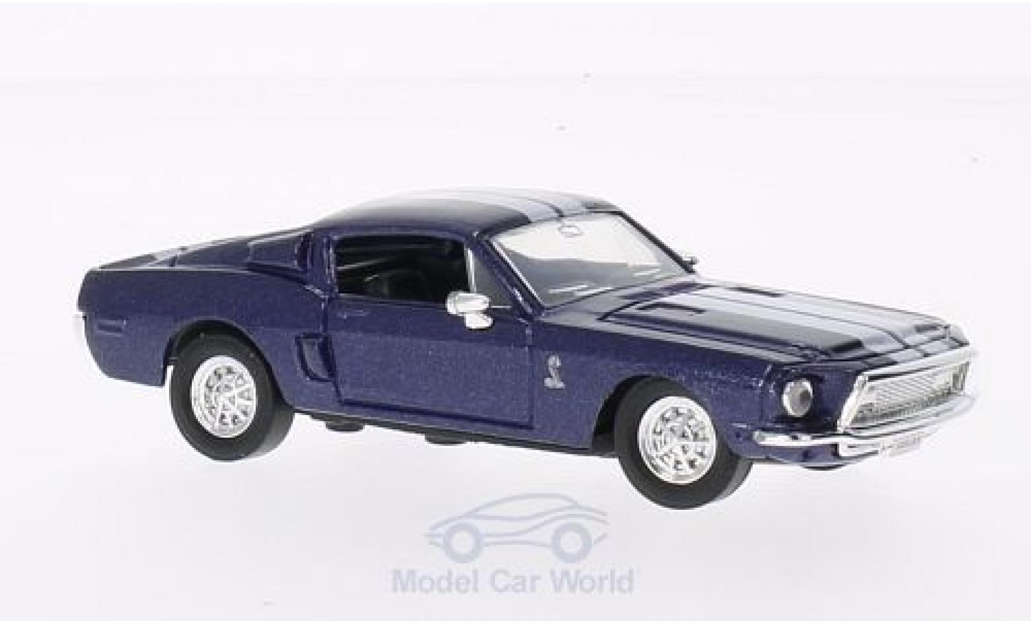 Shelby GT 500 1/43 Lucky Die Cast -KR mit witen Streifen metallic blauw 1968 ohne Vitrine modelauto