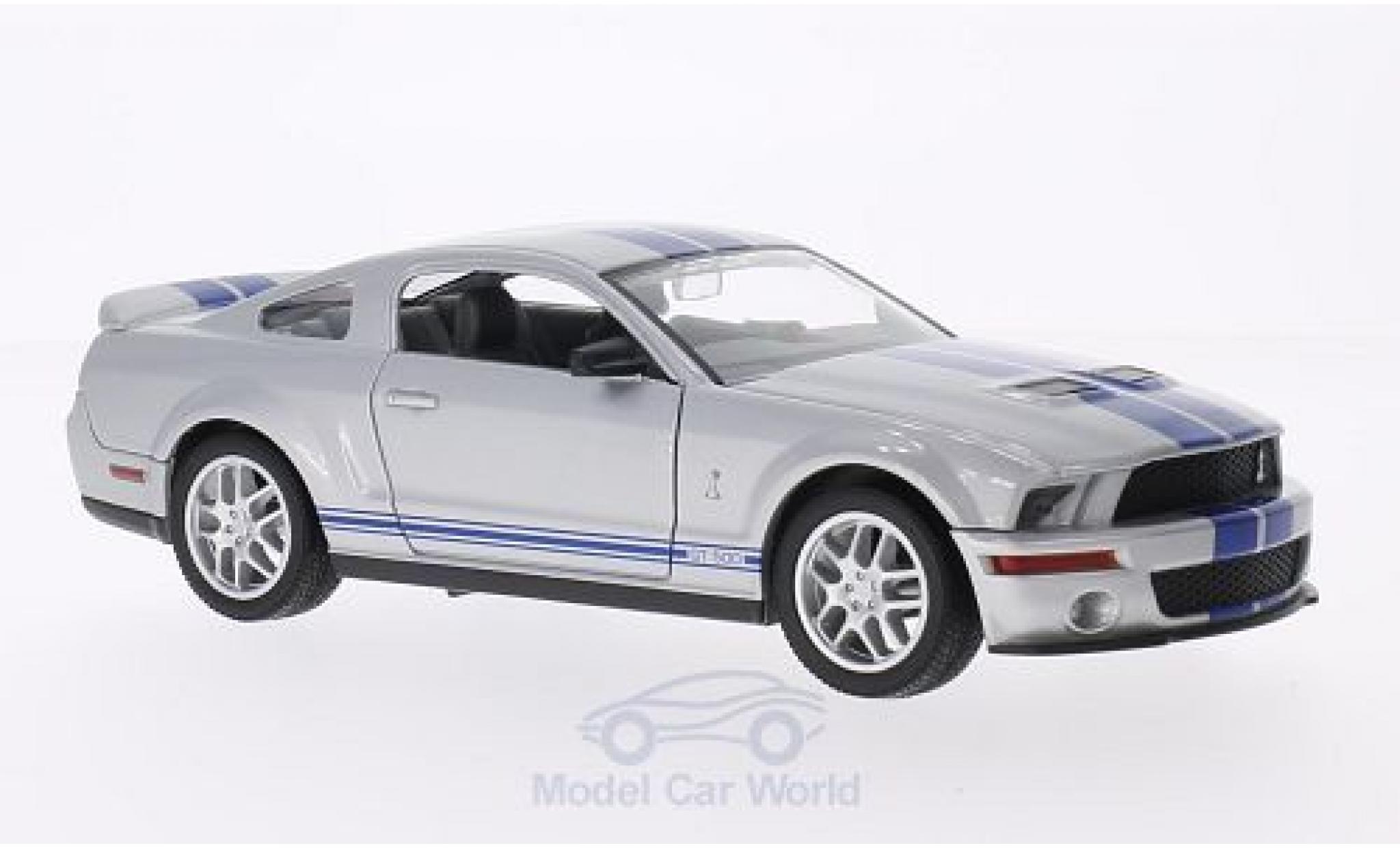 Shelby GT 500 1/18 Lucky Die Cast mit blauwen Streifen grijs 2007 modelauto