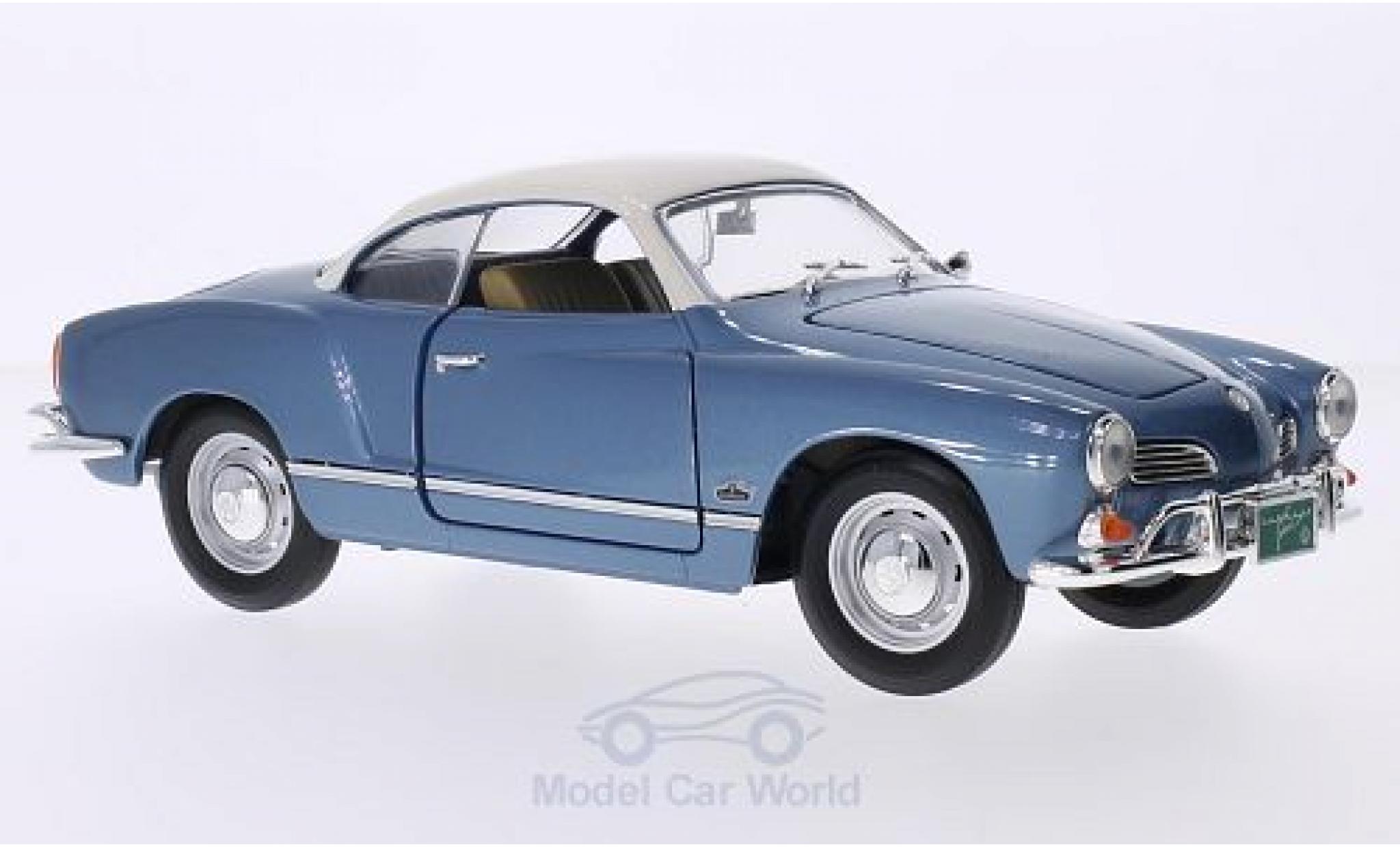 Volkswagen Karmann 1/18 Lucky Die Cast Ghia metallic blauw/wit 1966 modelauto