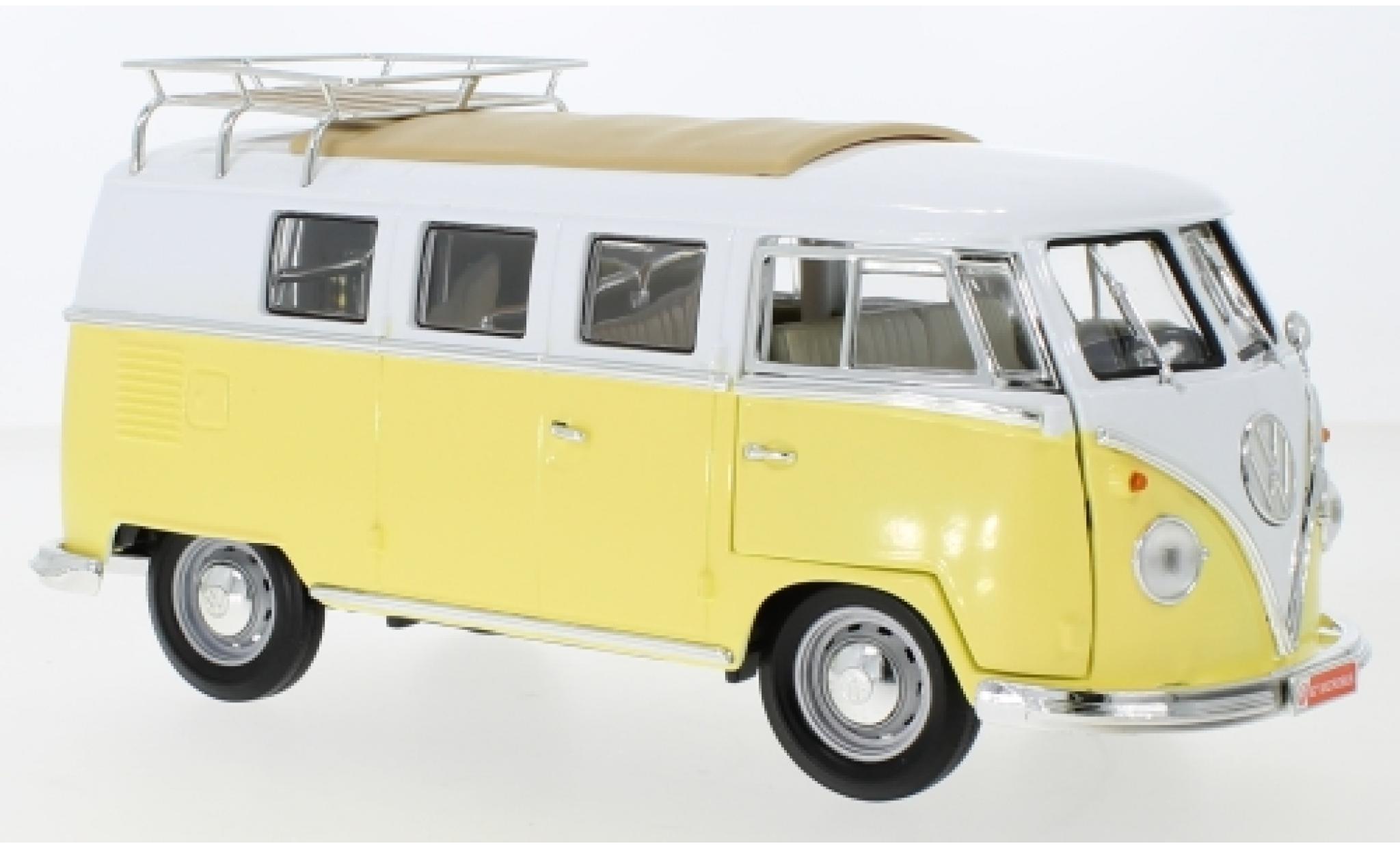 Volkswagen T1 1/18 Lucky Die Cast Stationwagen geel/wit 1962 avec Rack de toit et plinthe modelauto