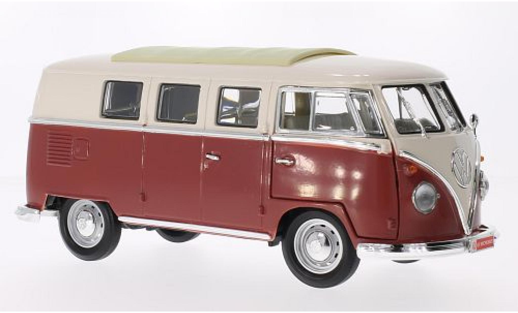 Volkswagen T1 1/18 Lucky Die Cast Microbus beige/rood 1962 modelauto