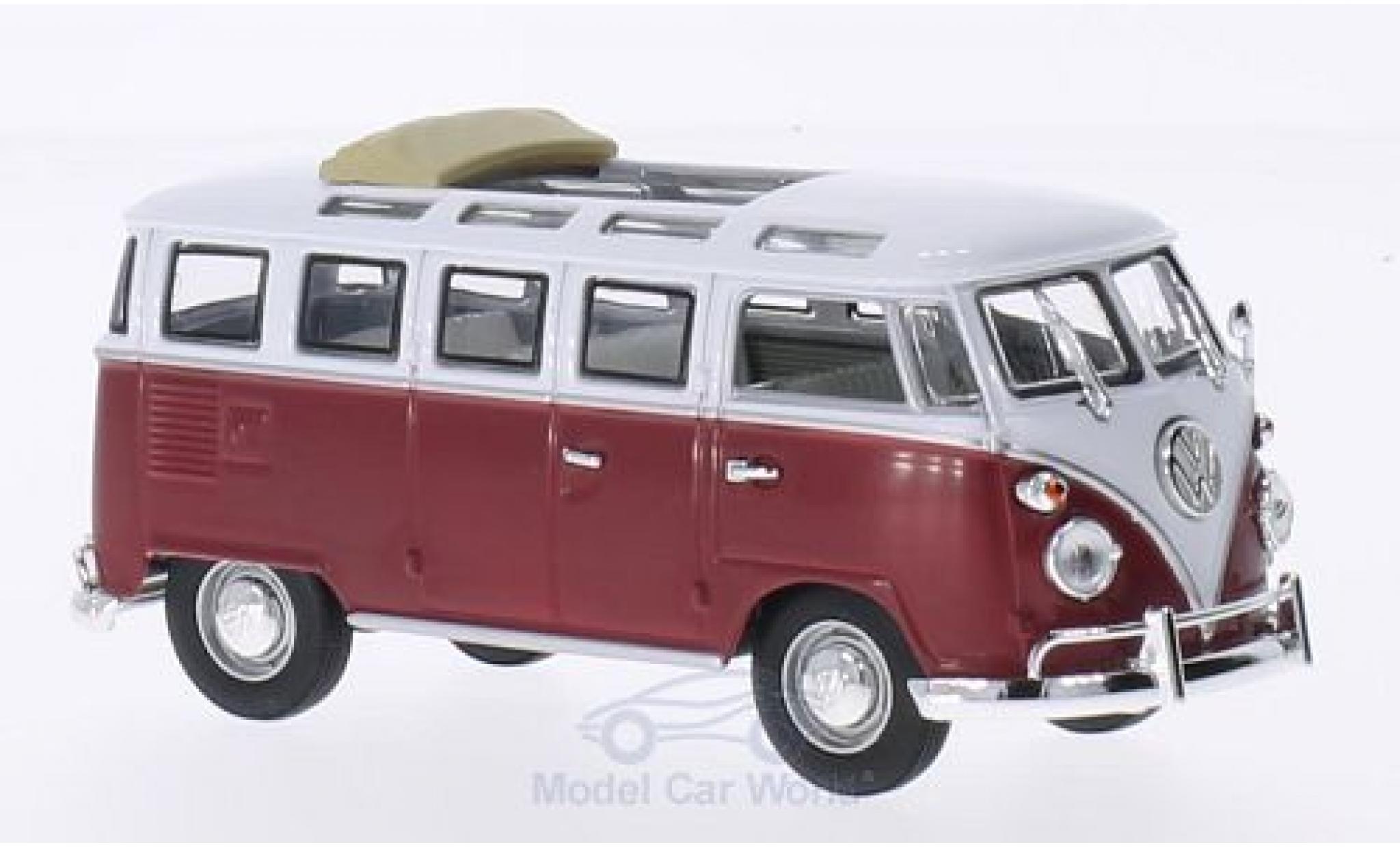 Volkswagen T1 1/43 Lucky Die Cast Samba Faltdach ge&ouml;ffnet rood/wit 1962 modelauto