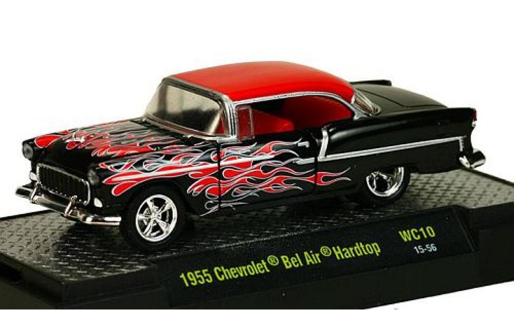 Chevrolet Bel Air 1/64 M2 Machines Hardtop Tuning zwart/rood 1955 modelauto