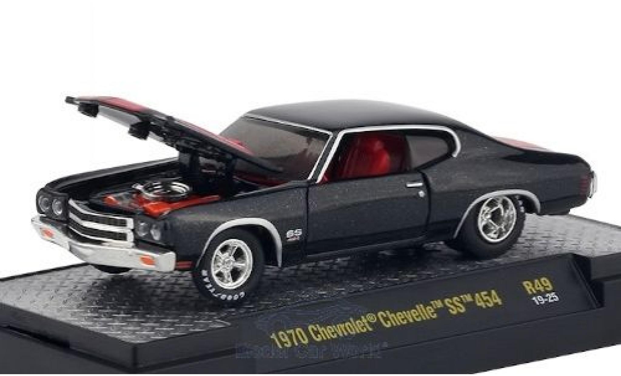 Chevrolet Chevelle 1/64 M2 Machines SS 454 metallic zwart/matt-rood 1970 modelauto