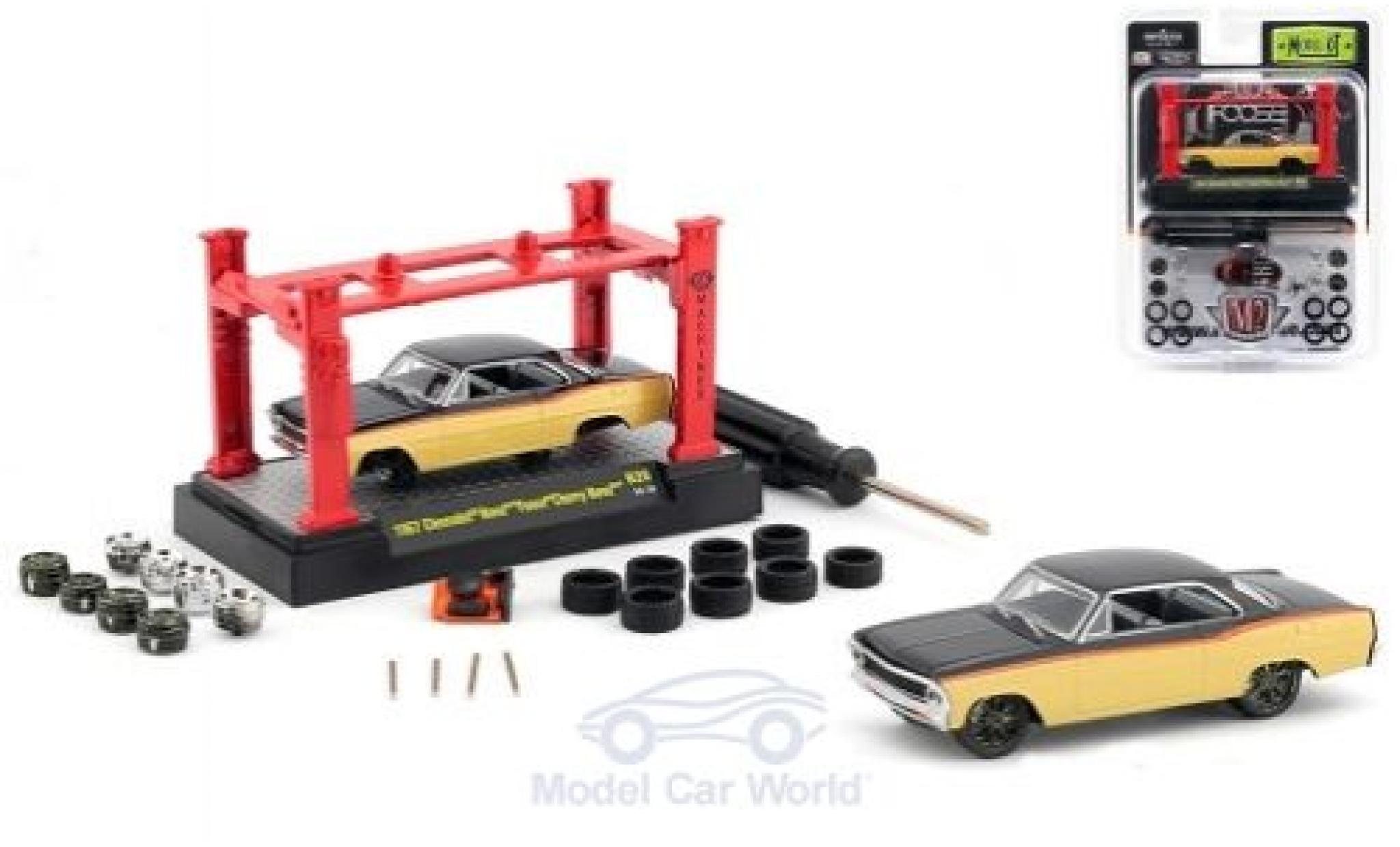 Chevrolet Nova 1/64 M2 Machines metallic geel/zwart Foose Cherry 1967 Model-Kit Bausatz inklusive 4 Ersatzr&auml;dern modelauto