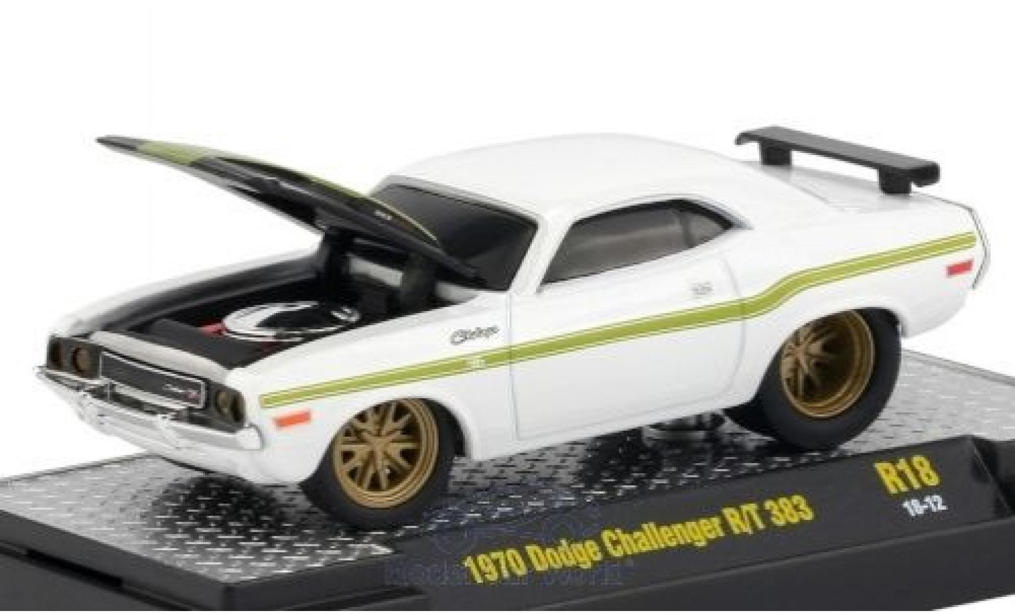 Dodge Challenger 1970 1/64 M2 Machines R/T 383 wit/zwart 1970 modelauto