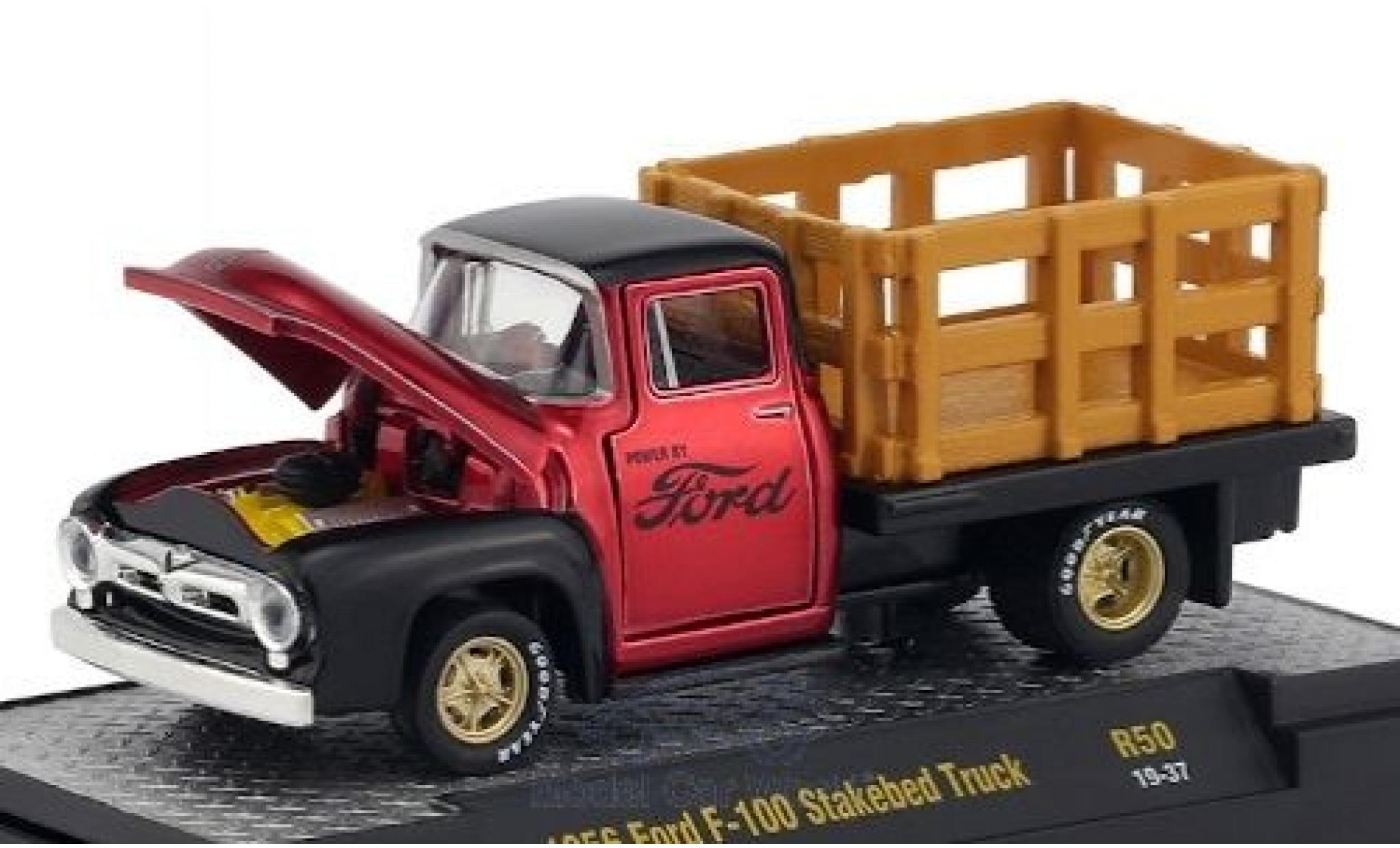 Ford F-1 1/64 M2 Machines 00 Stakebed Truck metallic rood/zwart 1956 modelauto