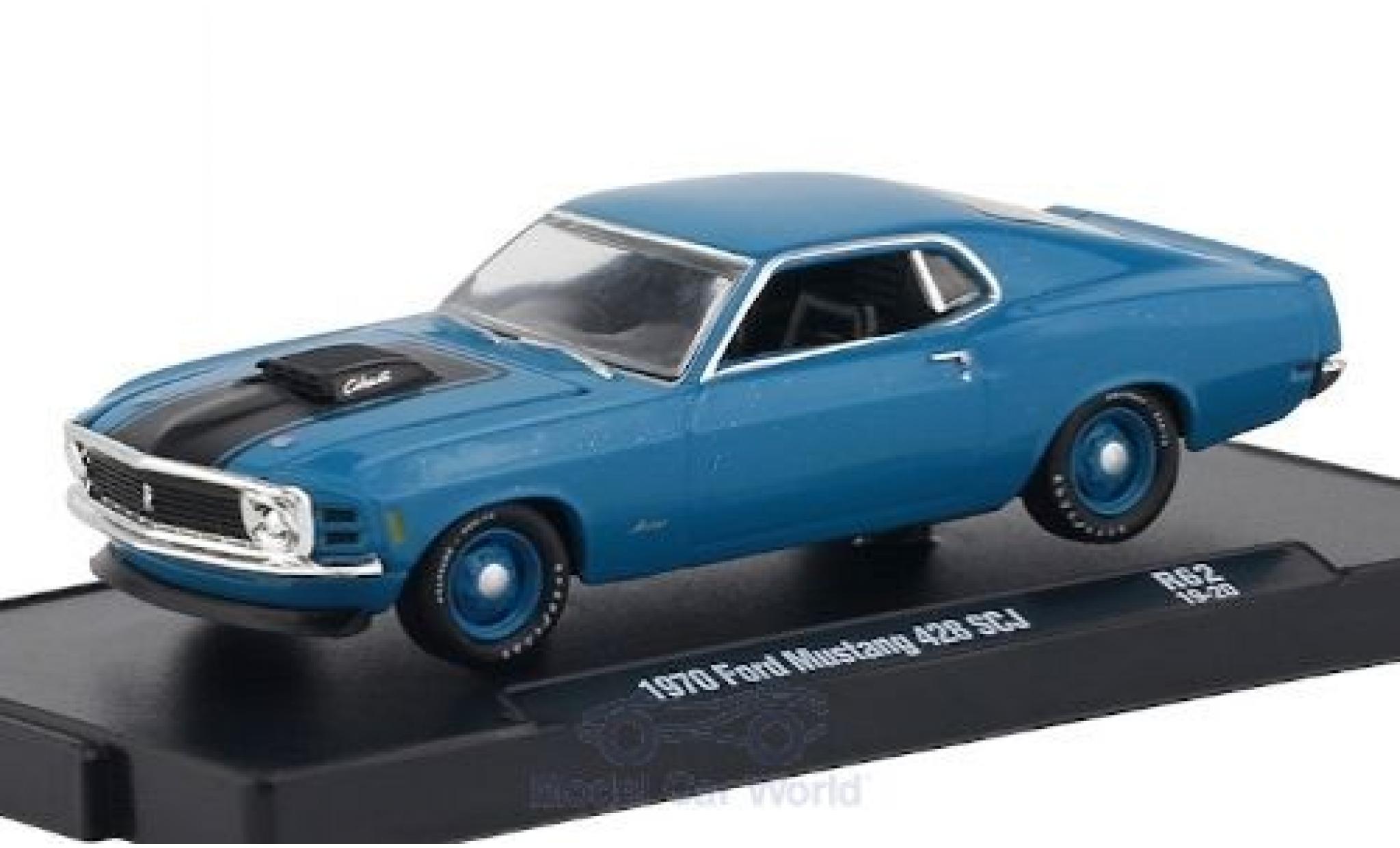 Ford Mustang 1/64 M2 Machines 428 SCJ metallic blauw/matt-zwart 1970 modelauto