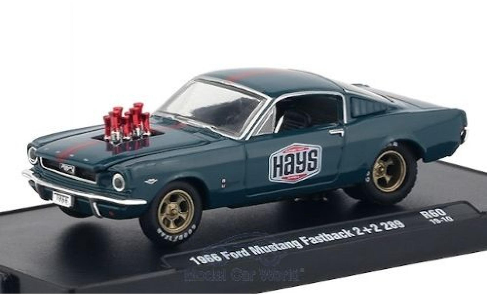 Ford Mustang 1/64 M2 Machines Fastback 2+2 289 blauw/matt-rood Hays 1966 modelauto