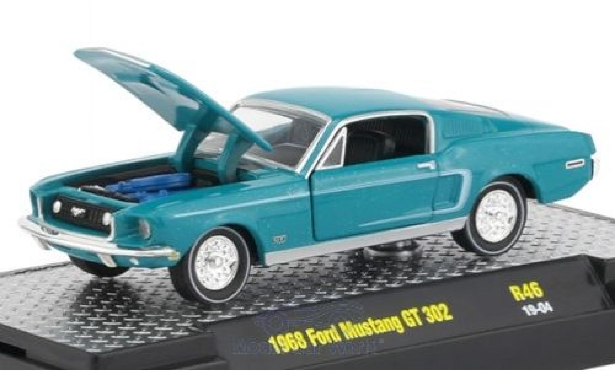 Ford Mustang 1/64 M2 Machines GT 302 t&uuml;rkis/zwart 1968 modelauto
