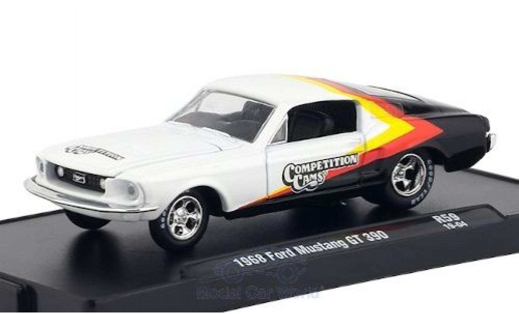 Ford Mustang 1/64 M2 Machines GT 390 wit/Dekor Competition Cams 1968 modelauto
