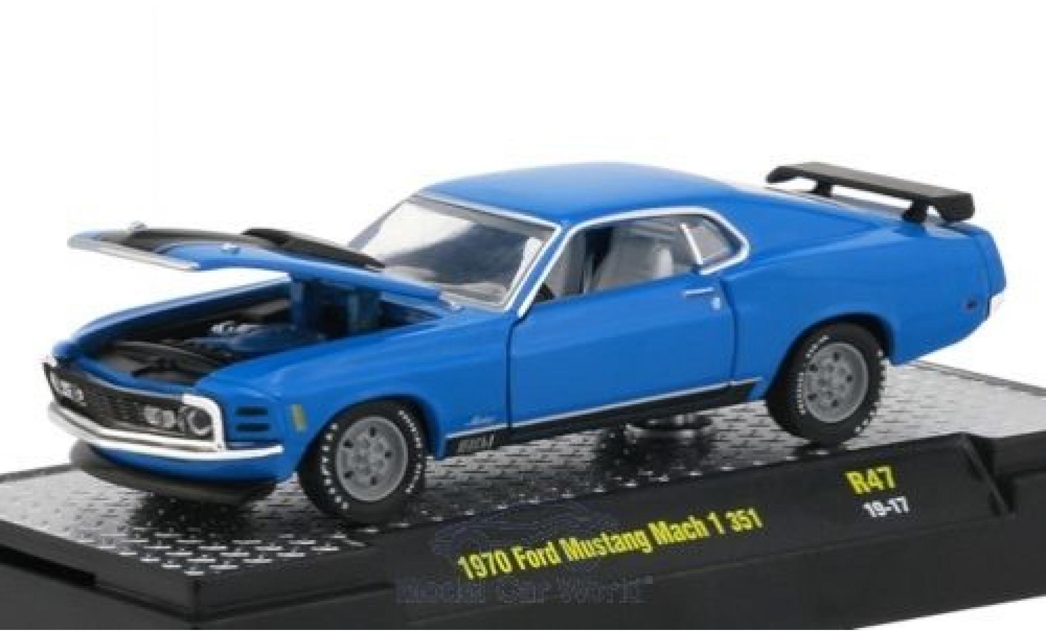 Ford Mustang 1/64 M2 Machines Mach 1 351 blauw/matt-zwart 1970 modelauto